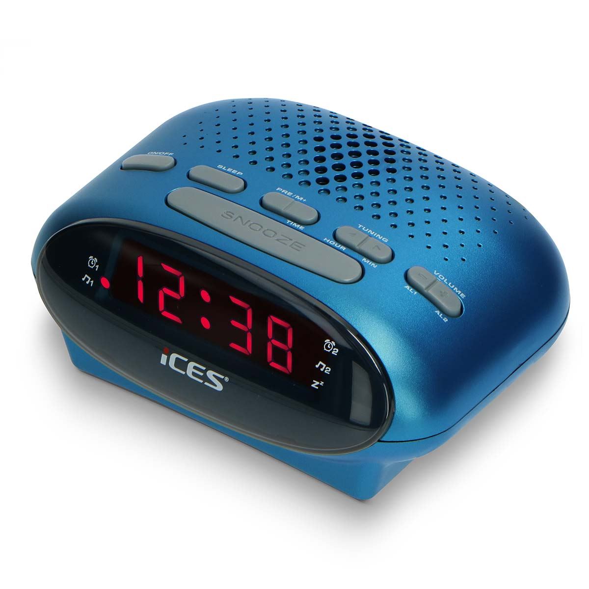 ICES Digital Desk Alarm Clock Radio LED | FM | Buzzer, Dual Alarm & Snooze function - Blue