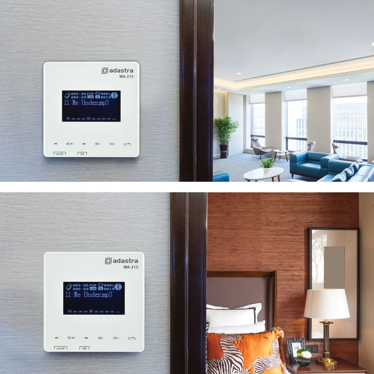 Adastra WA-215 In Wall Amplifier with USB/microSD player, FM + Bluetooth