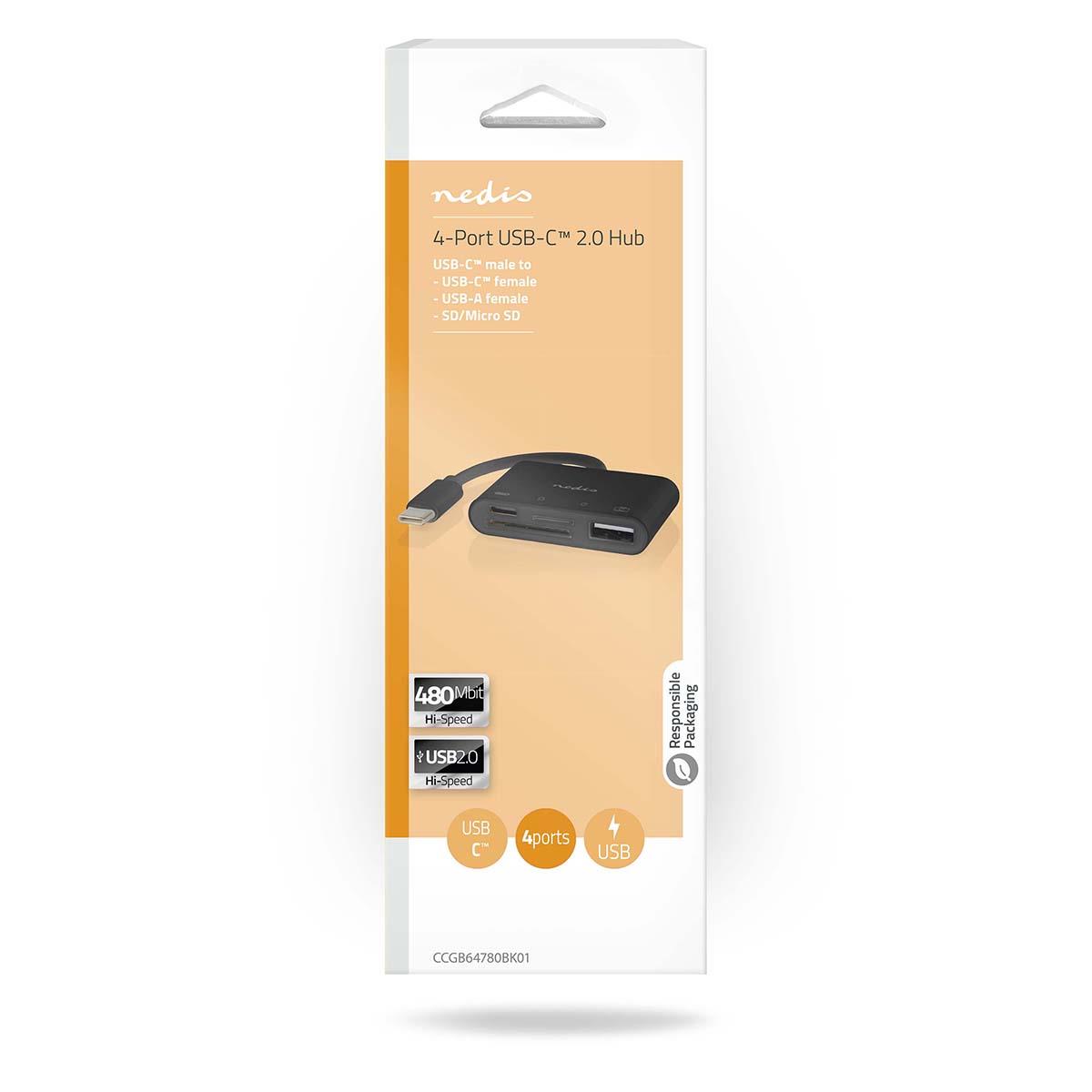 Nedis USB Hub | 1x USB-C™ | 1x USB A / 1x USB-C™ | 4 port(s) | USB 2.0 | USB Powered | SD & MicroSD