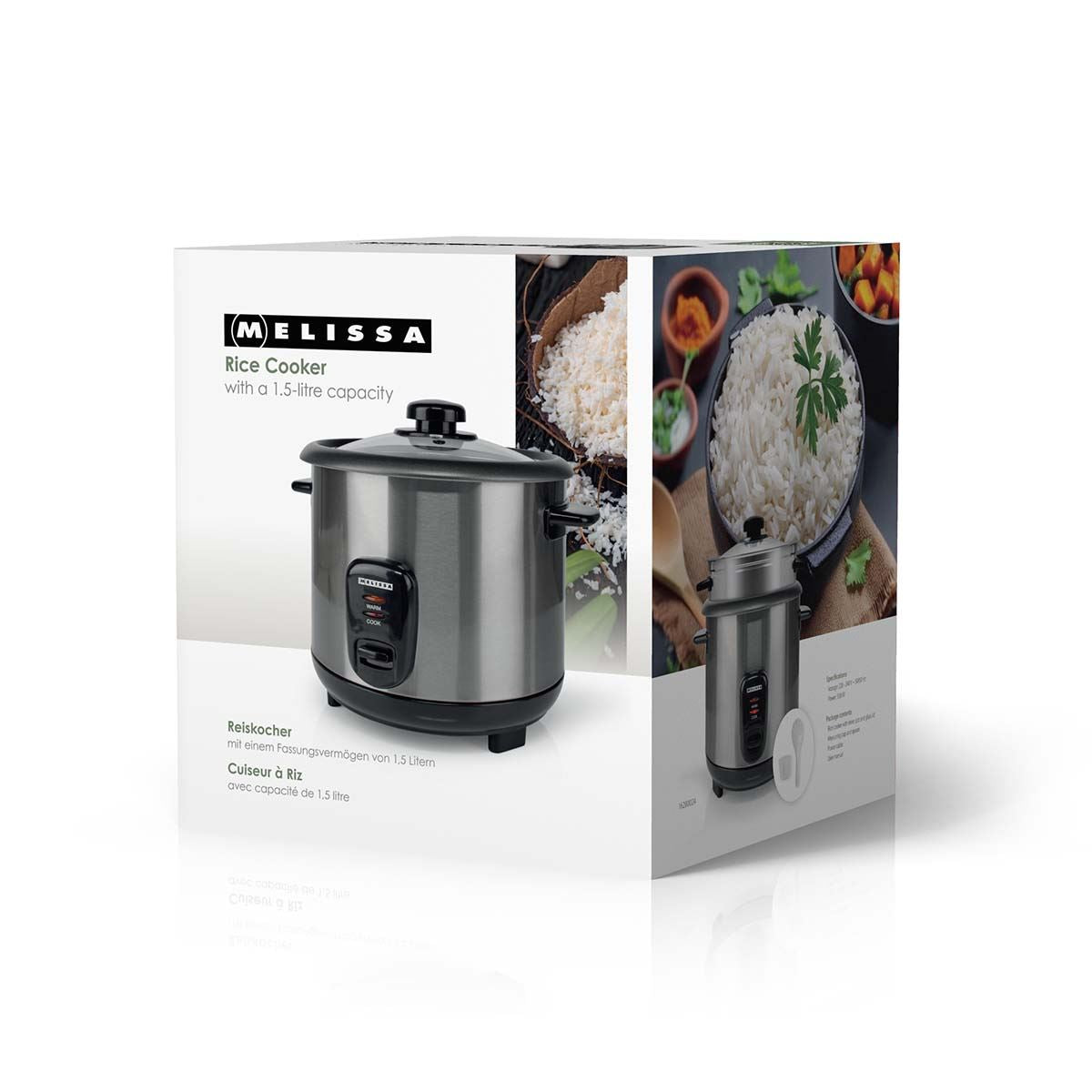 MELISSA 1.5L Rice Cooker with Keep-Warm Function & Boil Dry Protection, 500W, for 1-6 People, Quick Preparation Without Burning, Non-Stick Coating, Stainless Steel