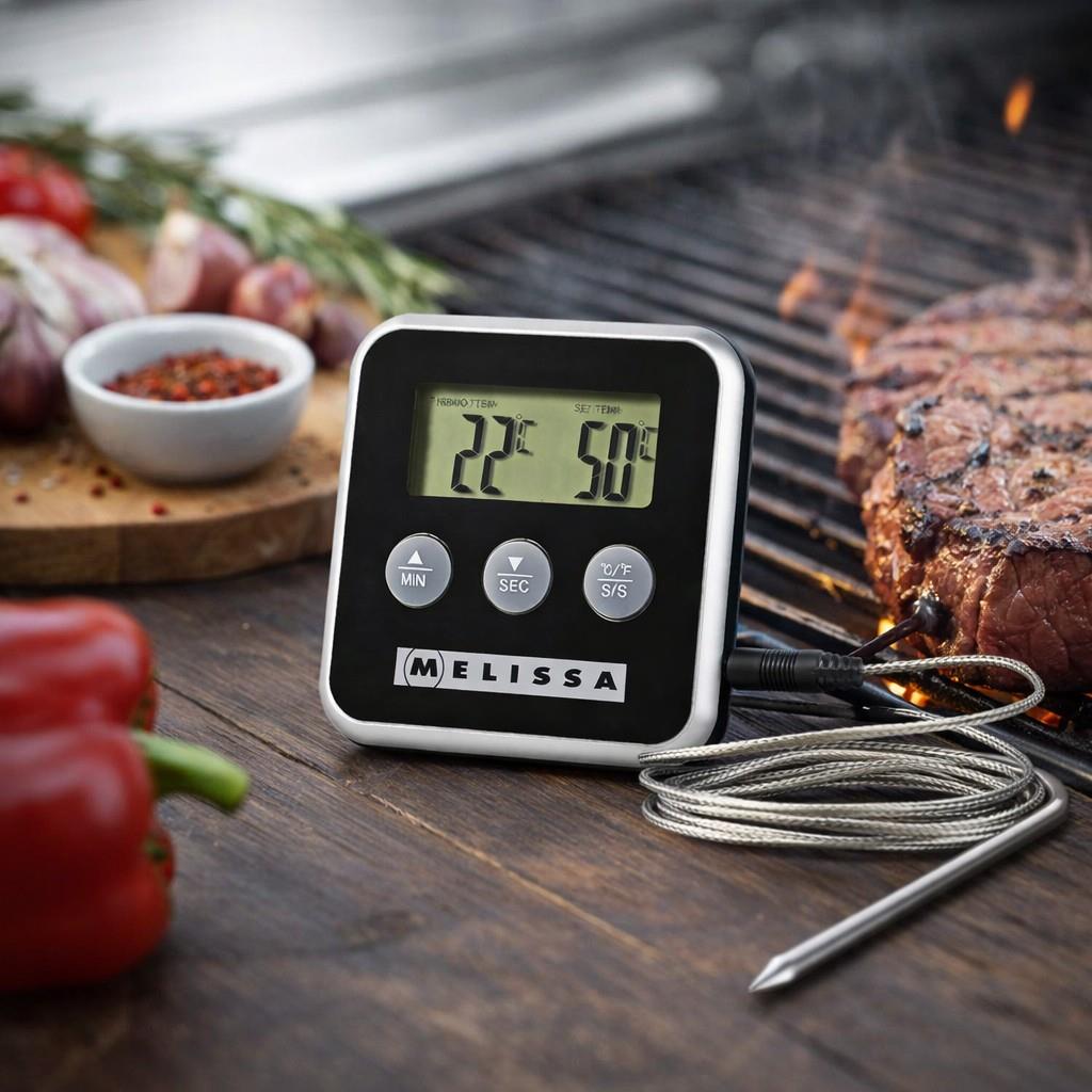 MELISSA Meat Thermometer | Alarm / Timer | LCD Display | 0 - 250 °C | Black / Silver