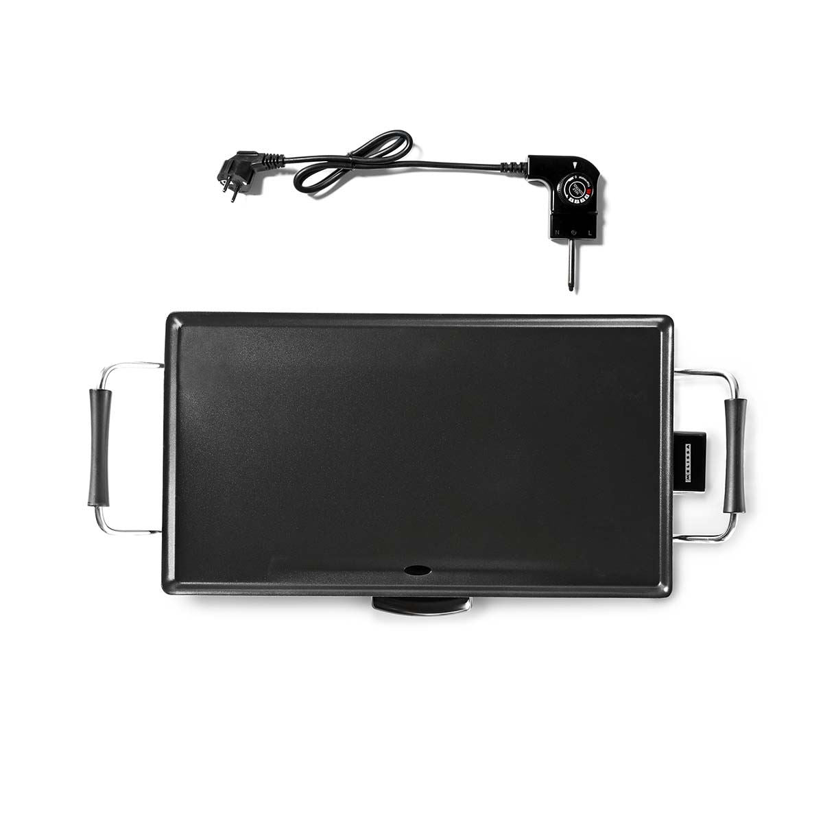 MELISSA Electric Teppanyaki Grill Plate, Large Non-Stick Table Top Griddle with 47.5cm x 26.5cm Hot Plate, Adjustable Temperature Control and Drip Tray, 2000W - Black