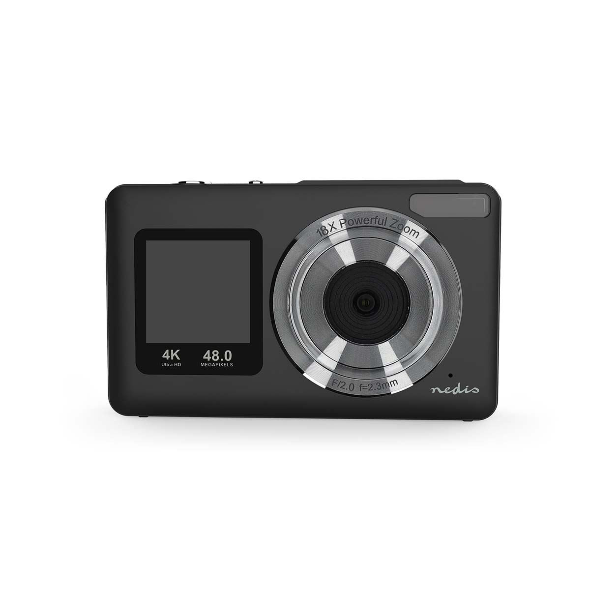 Nedis 48MP 4K Digital Photo / Video Camera Dual Screen 30FPS Compact - Black