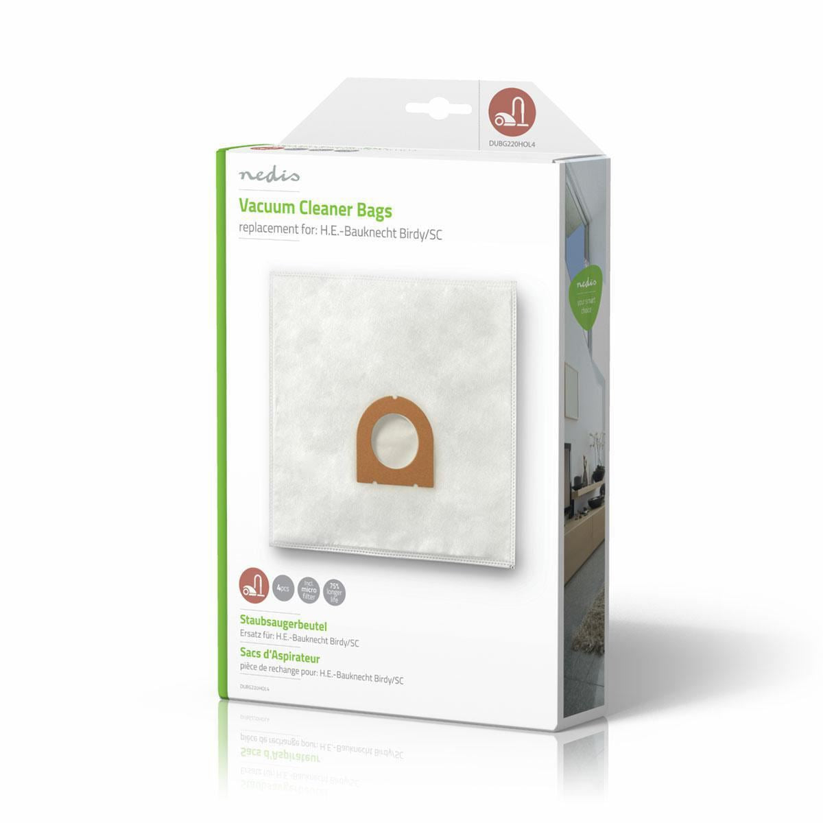 Nedis Vacuum Cleaner Bag | 4 pcs | Synthetic | Most sold for: H.E.-Bauknecht Birdy/SC | White