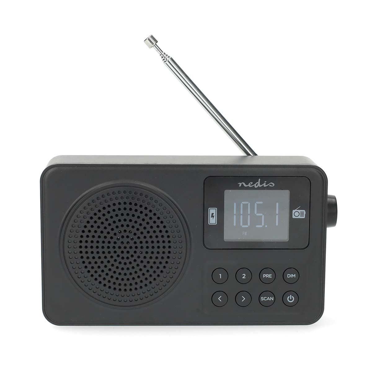 Nedis FM Radio | Portable Design | FM | Accu Powered / USB Powered | Digital | 2 W | Screen size: 1.77 " | Black White Screen | Bluetooth® | Headphone output | Alarm clock | Black