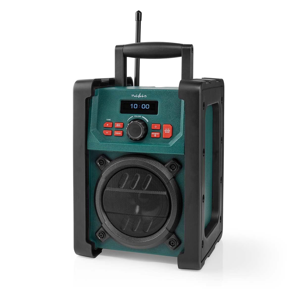 Nedis DAB+ / FM Bluetooth Jobsite Radio, IP65 Waterproof, 40 Presets, Aux Input, Battery or Mains Powered