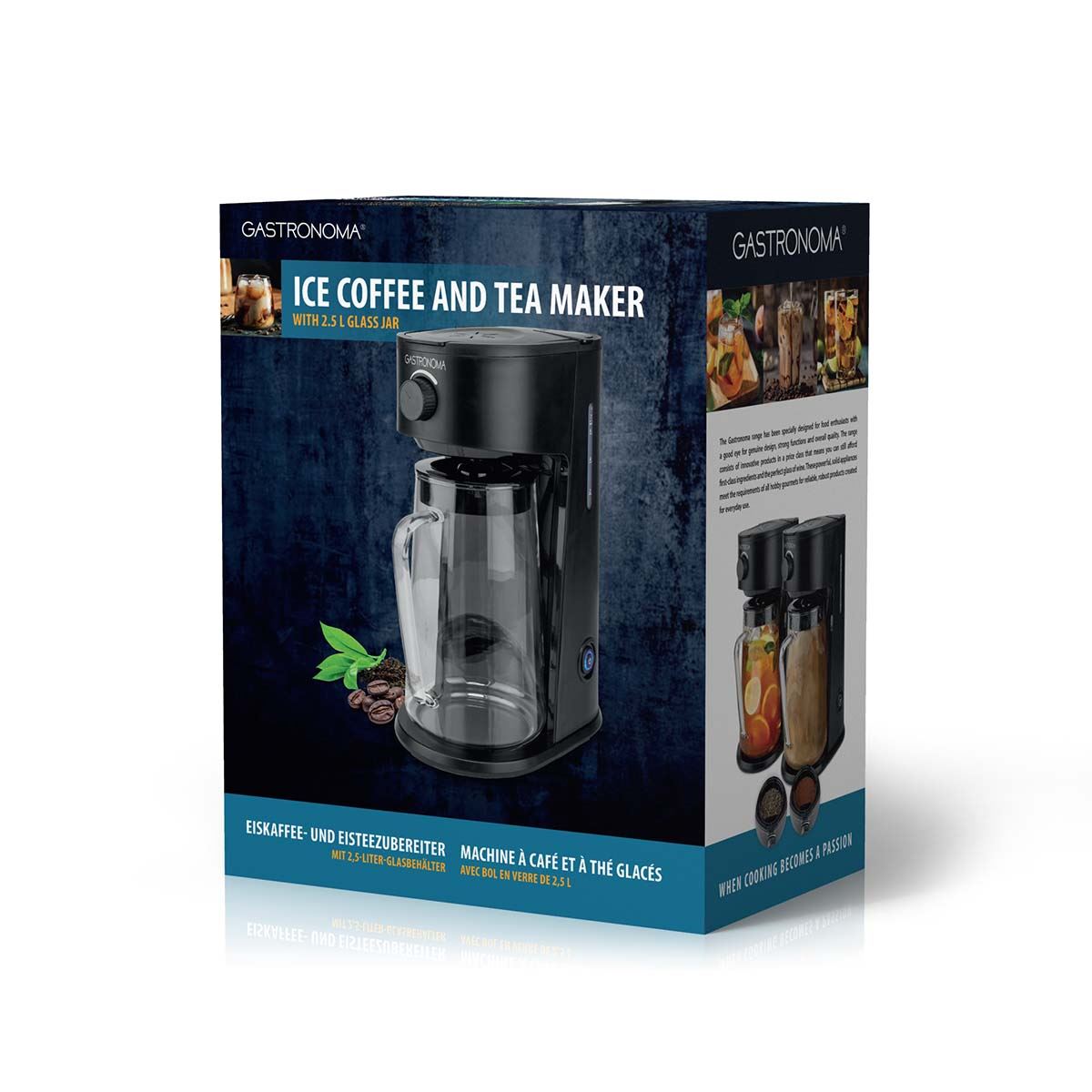 Gastronoma Ice Tea and Iced Coffee Maker - Hot & Cold Brewing with 2.5L Pitcher, 700W Power, Adjustable Strength Dial, Pod-Free Brewing, Dishwasher-Safe, Black