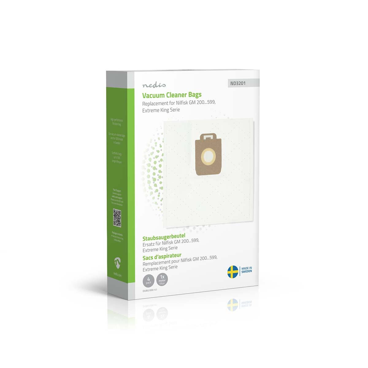 Nedis Vacuum Cleaner Bag | 4 pcs | Synthetic | Replacement for Nilfisk Extreme - King Series / Nilfisk GM 200 - 599