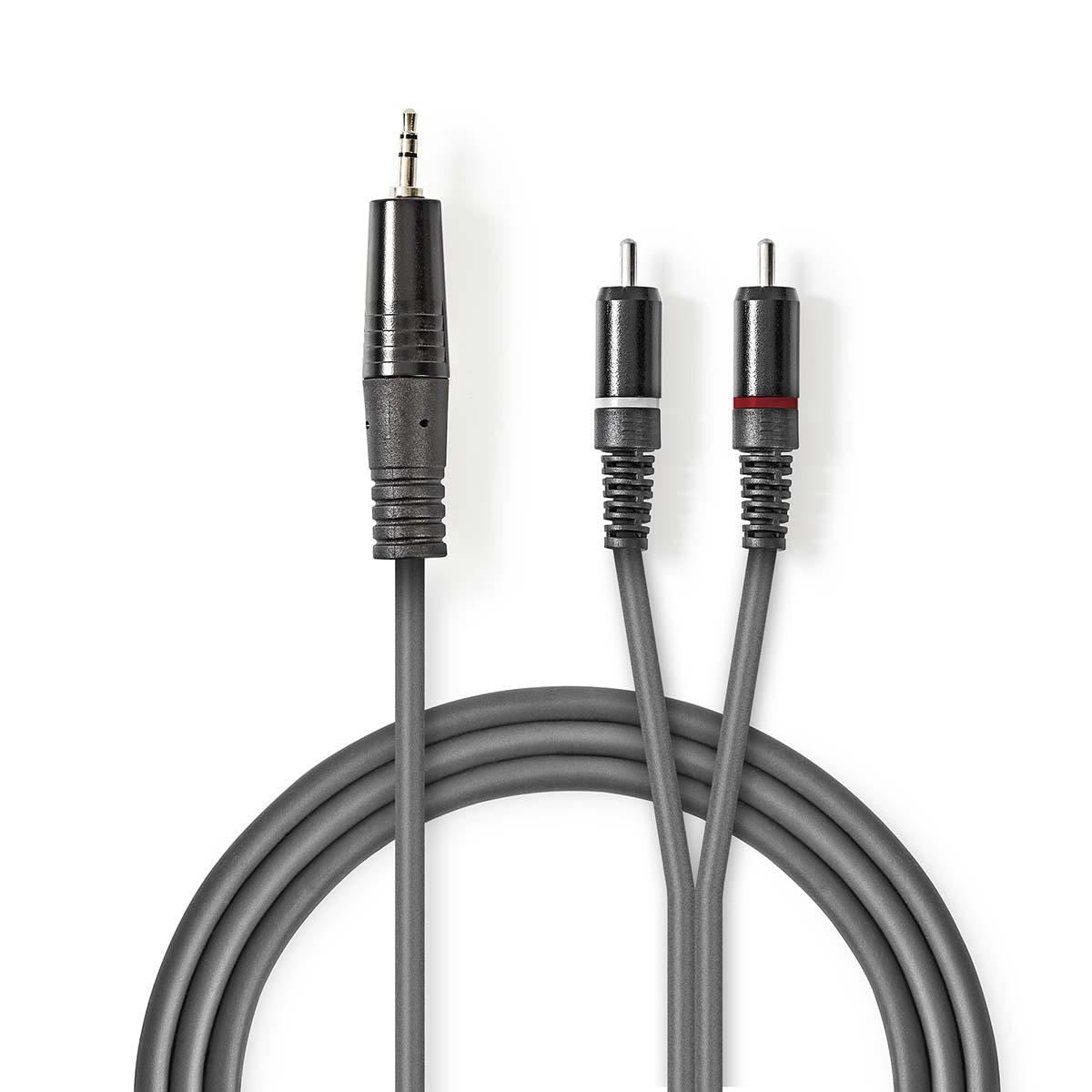 Nedis Stereo Audio Cable | 3.5 mm Male | 2x RCA Male | Nickel Plated | 3.00 m | Round | Dark Grey | Carton Sleeve