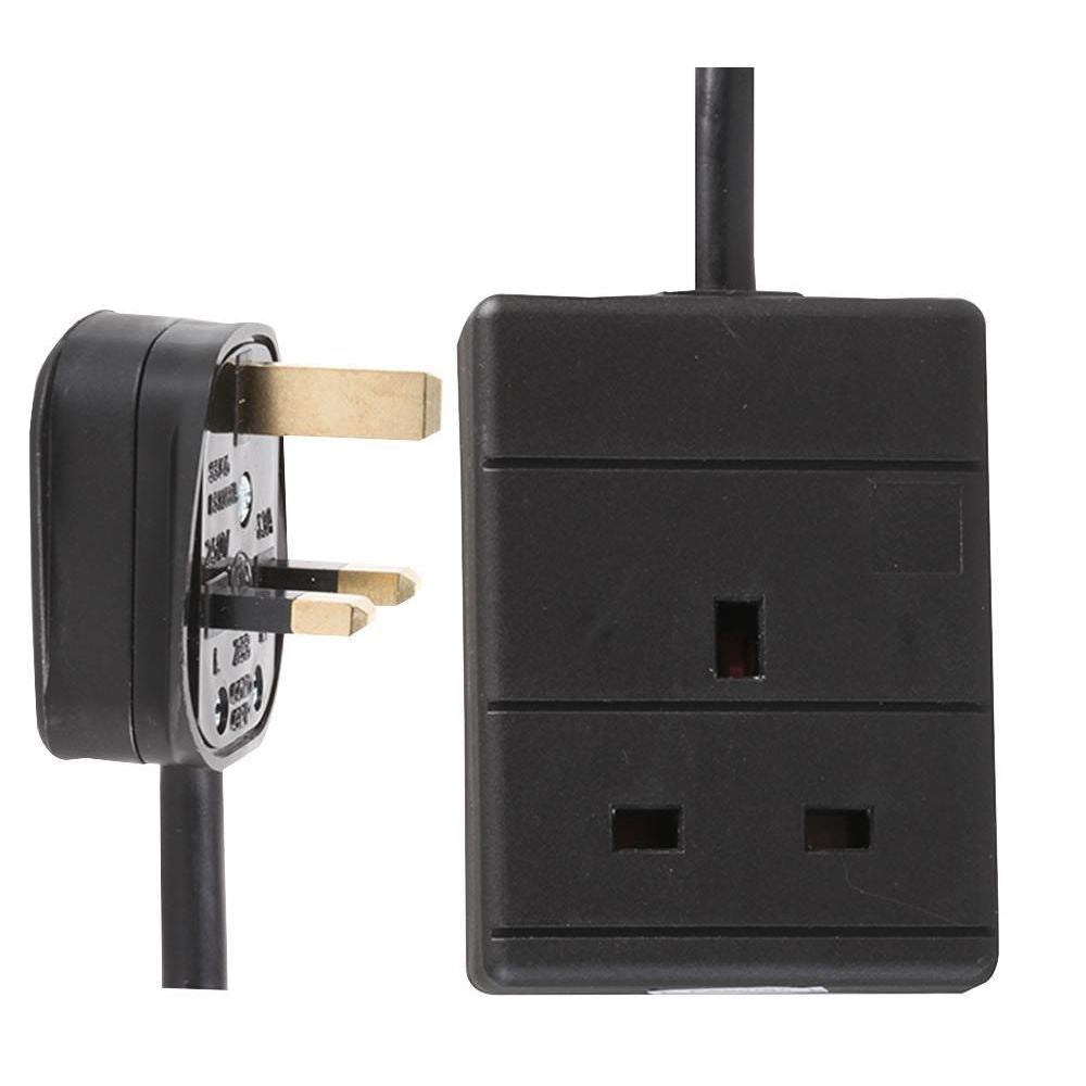 1 Gang 2m Mains Extension Lead Socket  13A - Black
