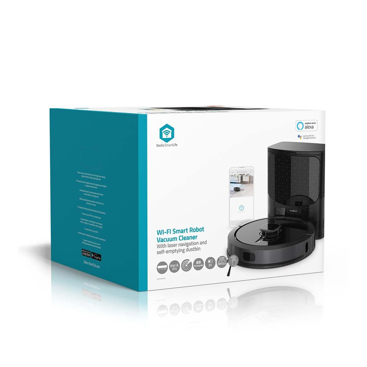 Nedis SmartLife Robot Vacuum Cleaner | Laser Navigation | Wi-Fi | Capacity collection reservoir: 0.6 l | Automatic charging | Maximum operating time: 3 hrs | Black | Android™ / IOS