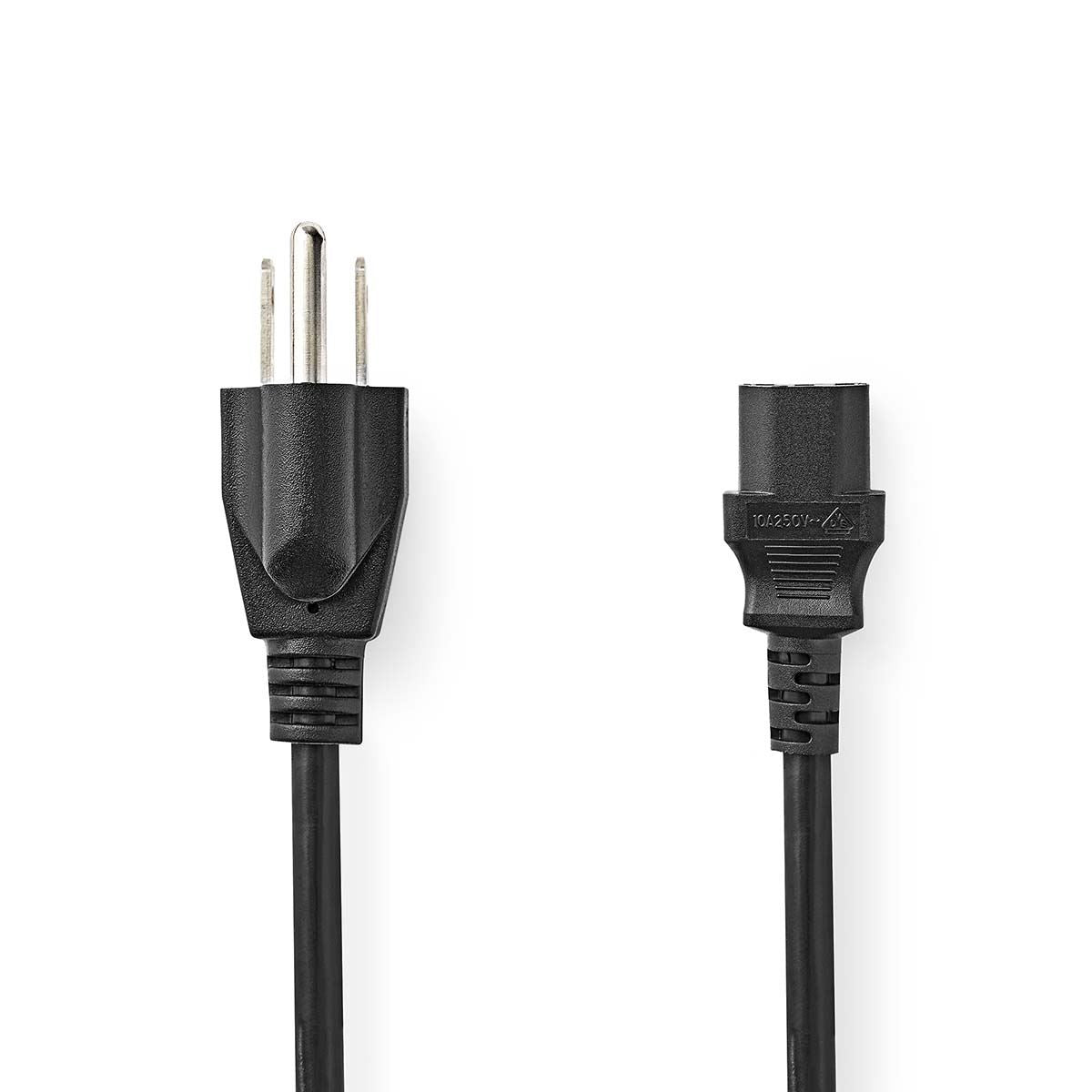 Nedis Power Cable | USA Male | IEC-320-C13 | Straight | Straight | Nickel Plated | 2.00 m | Round | PVC | Black | Label