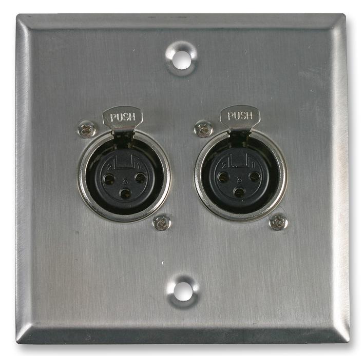 AV Wall Plate with 2 x 3 Pin Female XLR Socket - Brushed Stainless Steel