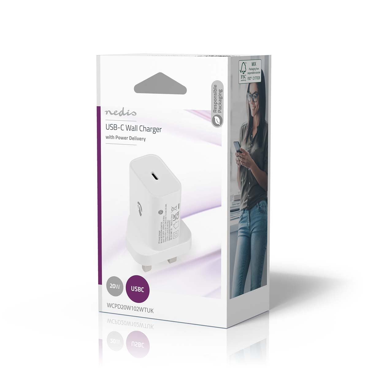 Nedis Wall Charger | 20 W | PD3.0 20W | Quick charge feature | 1.67 / 2.22 / 3.0 A | Number of outputs: 1 | USB-C™ | Automatic Voltage Selection | White