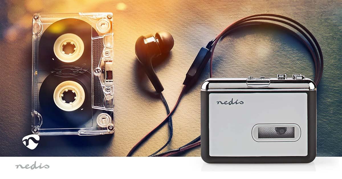 Nedis USB Audio Cassette to MP3 Converter Portable DC & Battery Powered with 3.5mm, Software & Cable