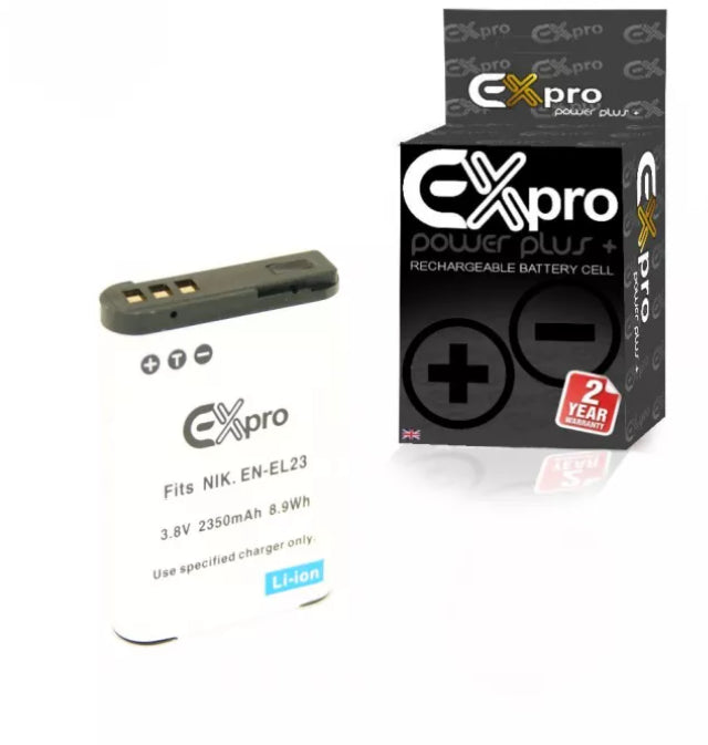 Ex-Pro Nikon EN-EL23, ENEL23 - 2350mAh ULTRA High Rated Power Plus+ Lithium Li-on Digital Camera Battery