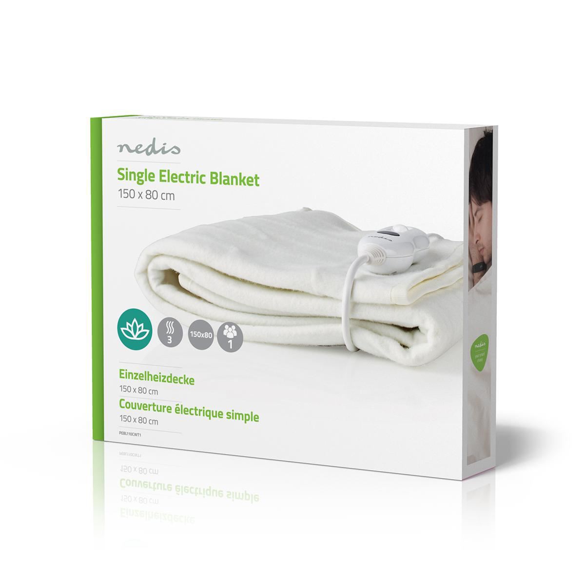 Nedis Heated Blanket, Underblanket 150 x 80cm, 1 Person, White, 3 Levels, Timer Auto-Off, Machine Washable, Soft and Full Body Warming, Sofa Bed Office Use, Warm blanket, Electric throw