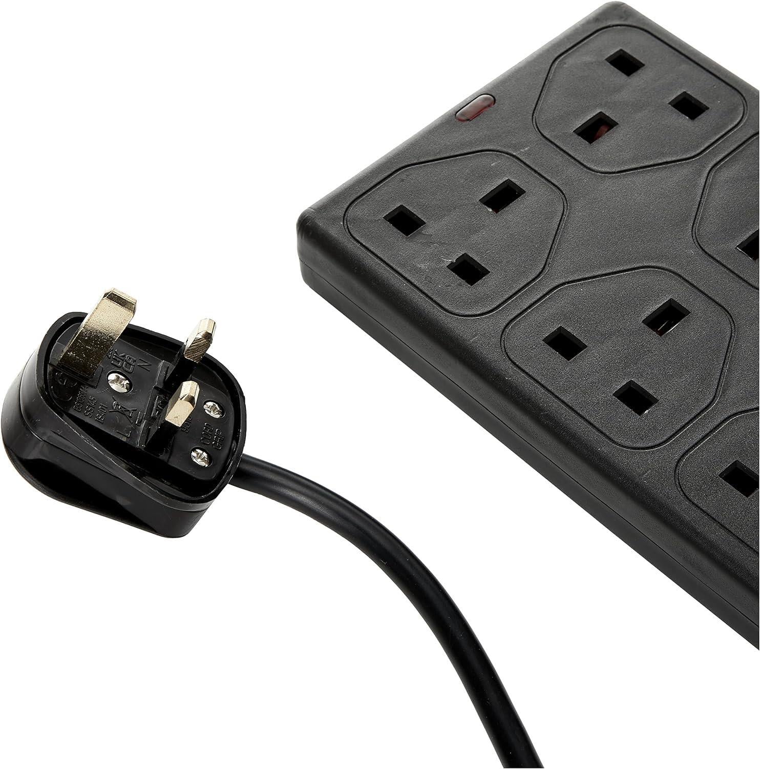 8 Gang 2m Mains Extension Lead Socket 13A - Black