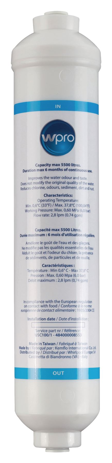 WPRO USC100 Refrigerator In-Line Water Filter Universal