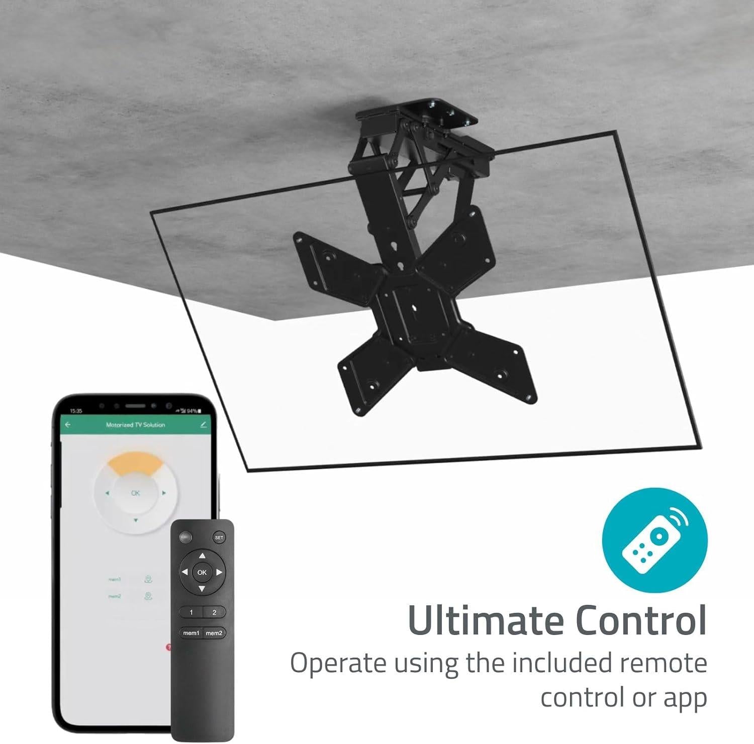 Nedis Smart Motorised TV Ceiling Mount Bracket for 23-65" Screen Max 30kg Adjustable Tilt and Swivel with Remote Control