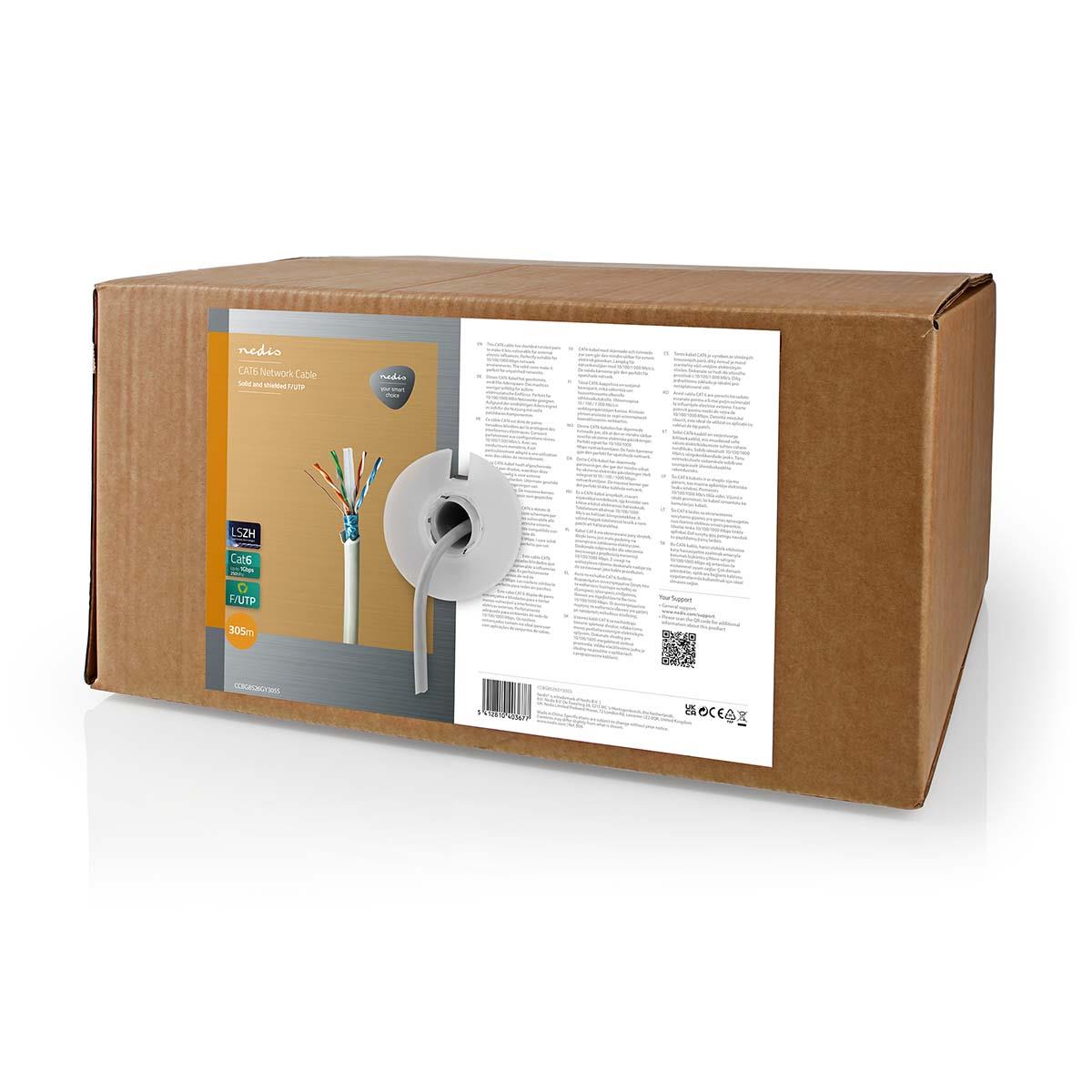 Nedis Network Cable Roll | CAT6 | Solid | F/UTP | Bare Copper | 305.0 m | Indoor | Round | LSZH | Grey | Pull Box