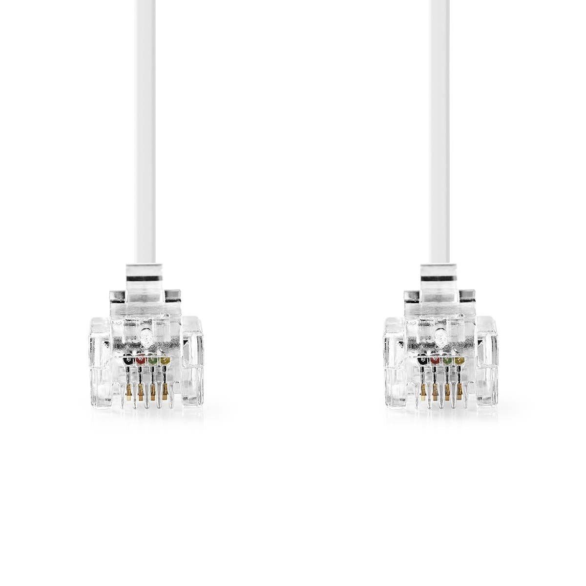 Nedis Telecom Cable | RJ11 Male | RJ11 Male | 10.0 m | Cable design: Flat | Gold Plated | Cable type: RJ11 | White | Envelope