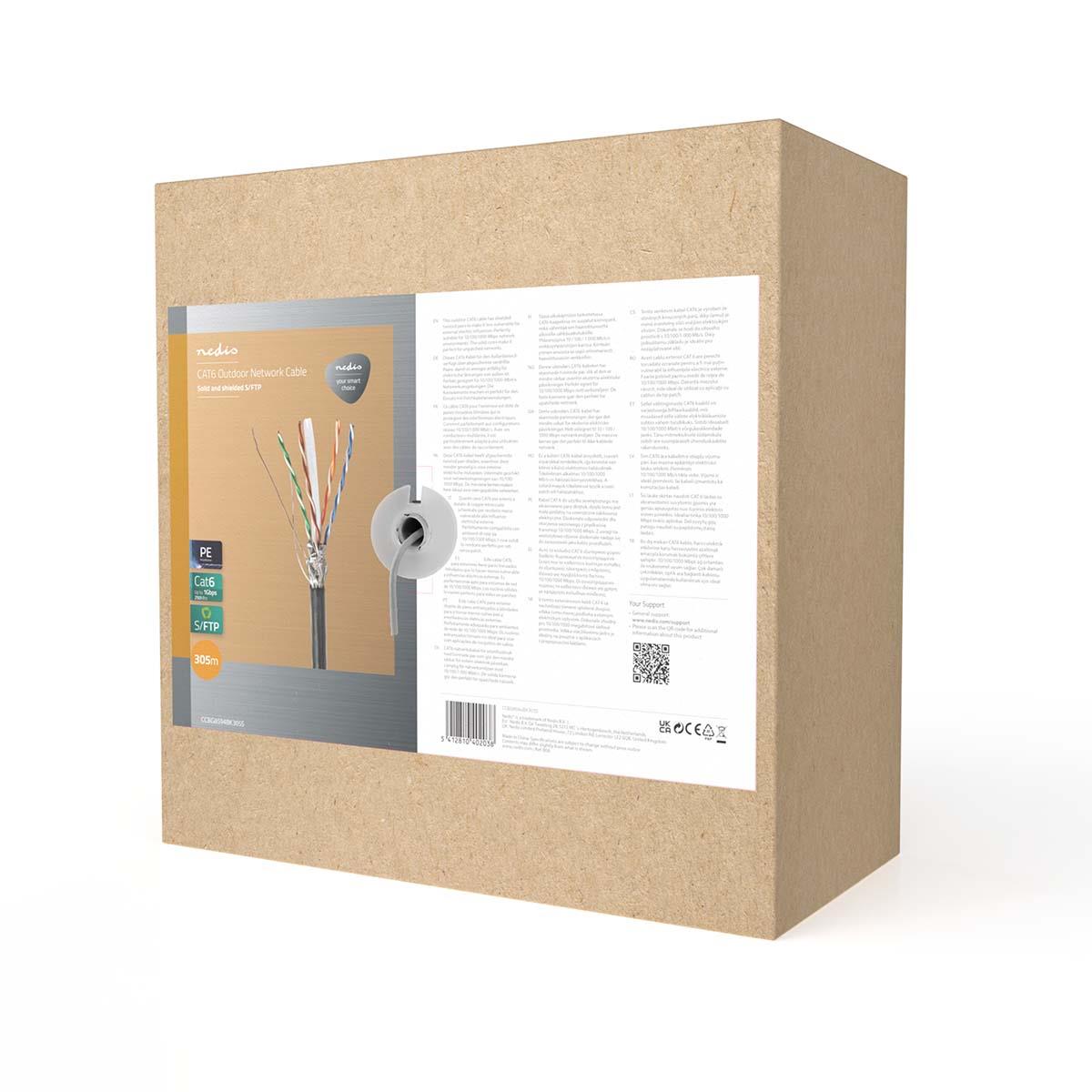 Nedis Network Cable Roll | CAT6 | Solid | S/FTP | CCA | 305.0 m | Outdoor | Round | PE | Black | Pull Box