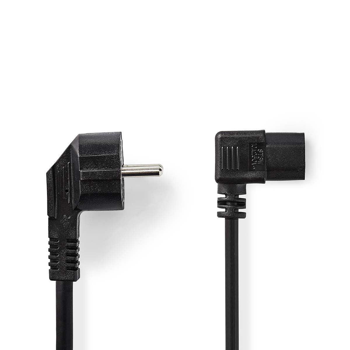 Nedis Power Cable | Plug with earth contact male | IEC-320-C13 | Angled | Angled | Nickel Plated | 10.0 m | Round | PVC | Black | Label