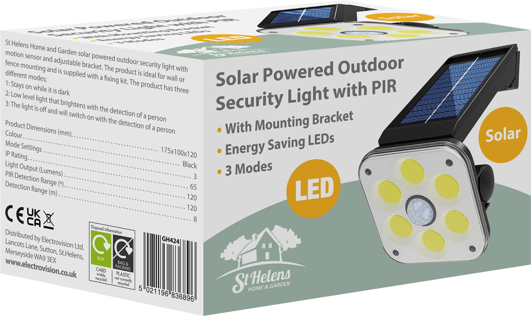 Solar Powered Outdoor PIR Motion Sensor Lamp with Adjustable Light
