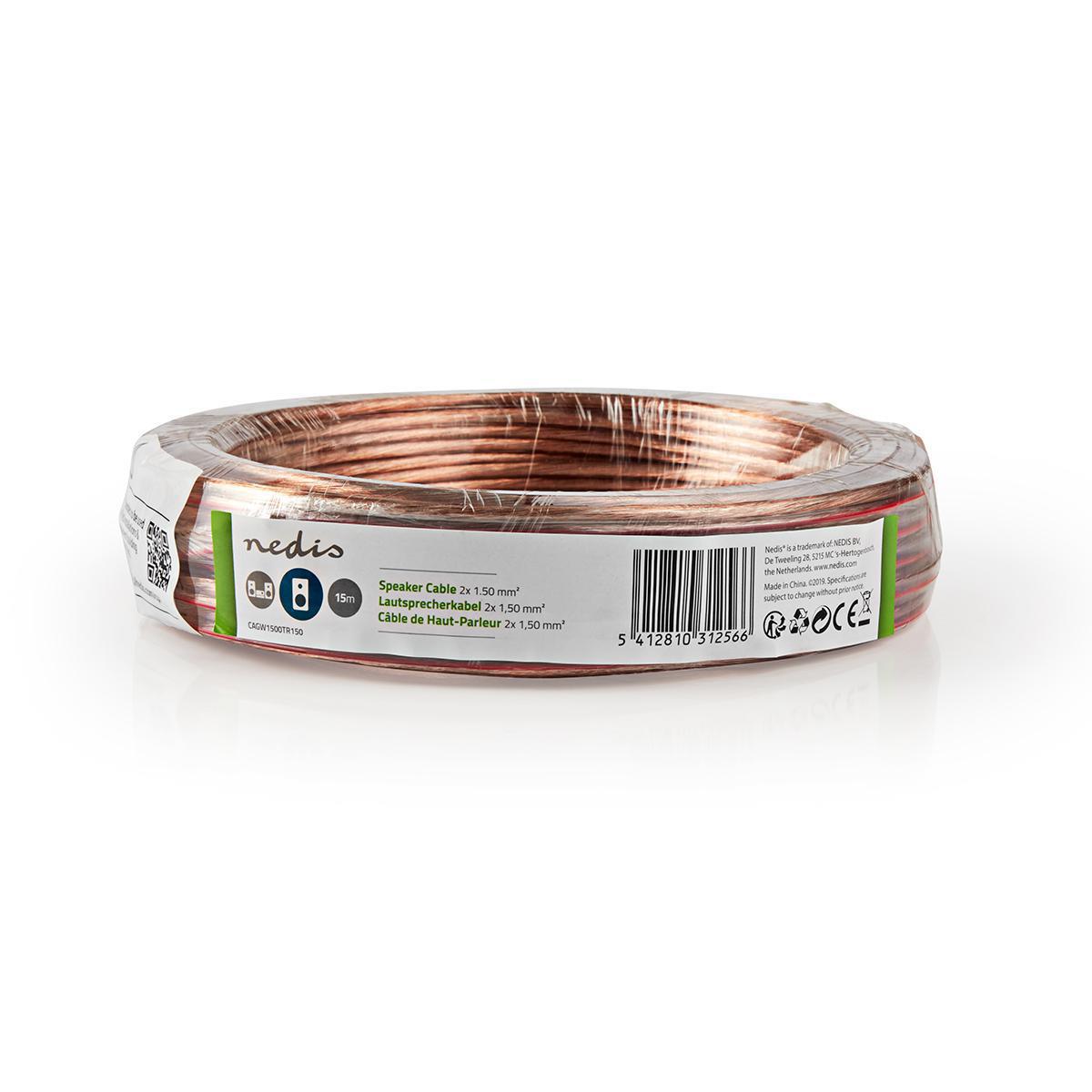 Nedis Speaker Cable | 2 x 1.50 mm² | CCA | 15.0 m | Round | PVC | Transparent | Wrap