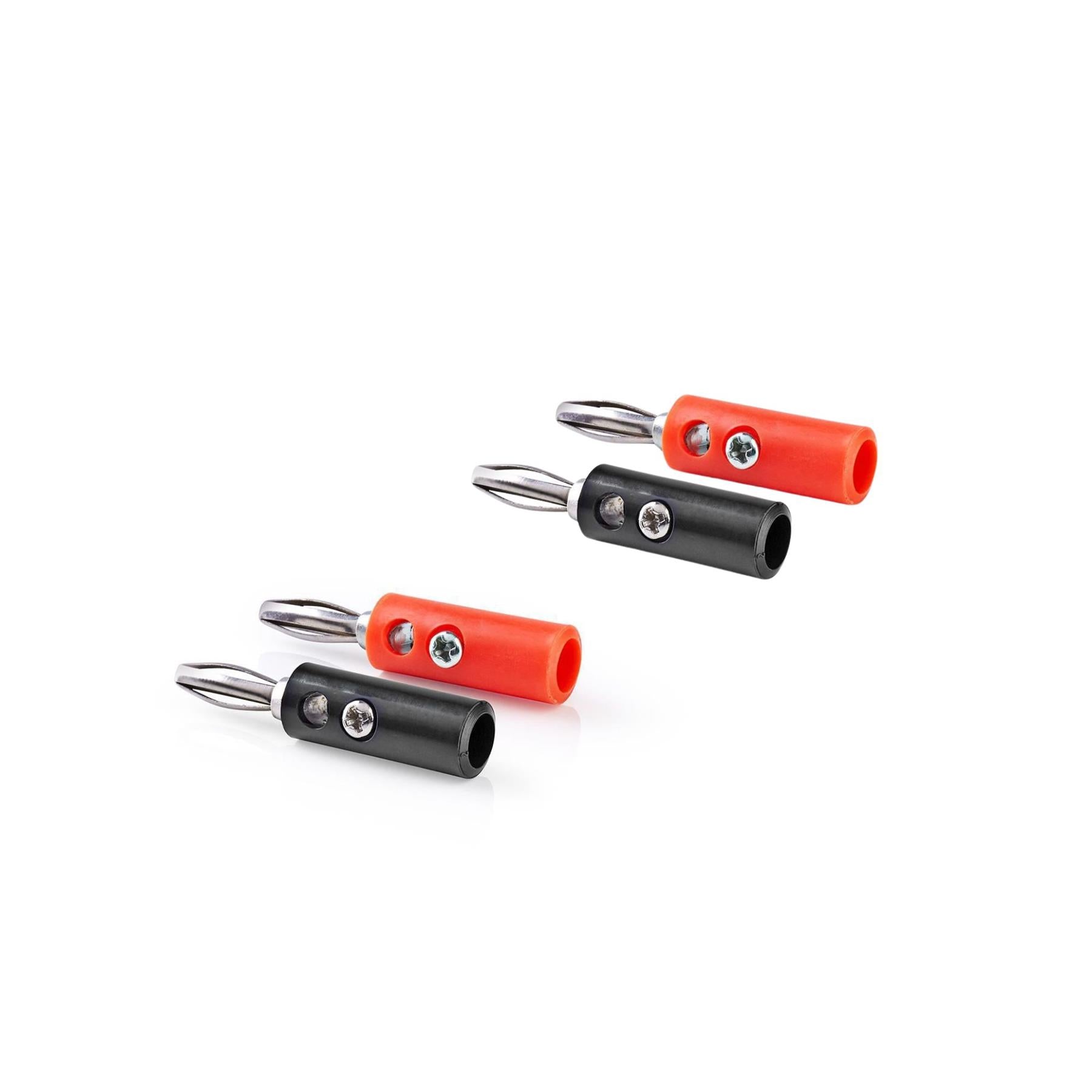 Nedis Banana Connector | Straight | Male | Nickel Plated | Screw | Cable input diameter: 4.5 mm | PVC | Black / Red | 4 pcs | Box