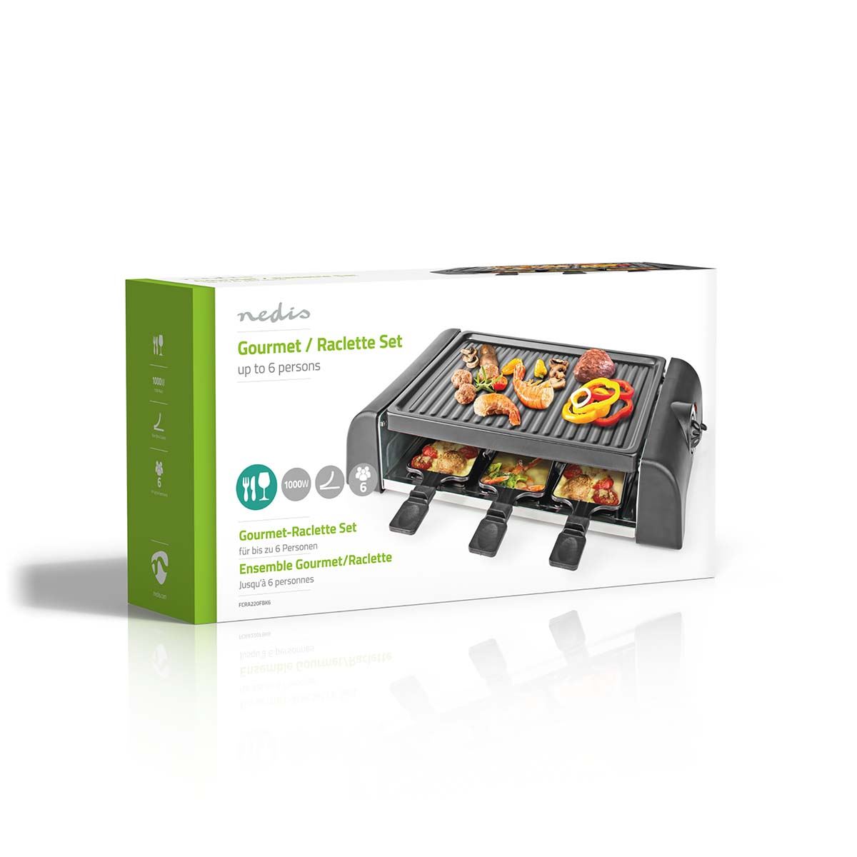 Nedis BBQ Raclette Grill 6 Person Set Pans & Spatulas Electric Cooker Grill Hot Plate