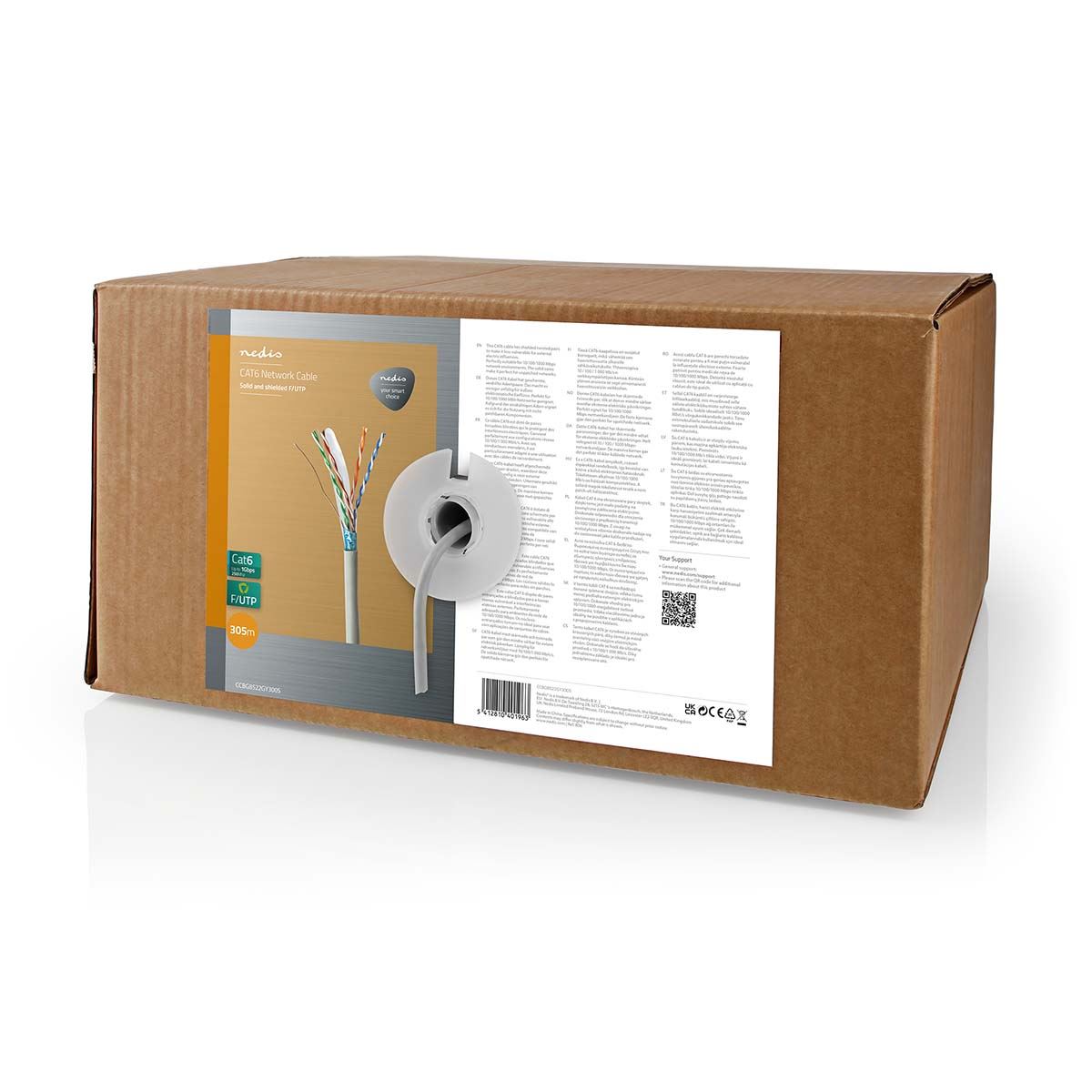 Nedis Network Cable Roll | CAT6 | Solid | F/UTP | CCA | 305.0 m | Indoor | Round | PVC | Grey | Pull Box