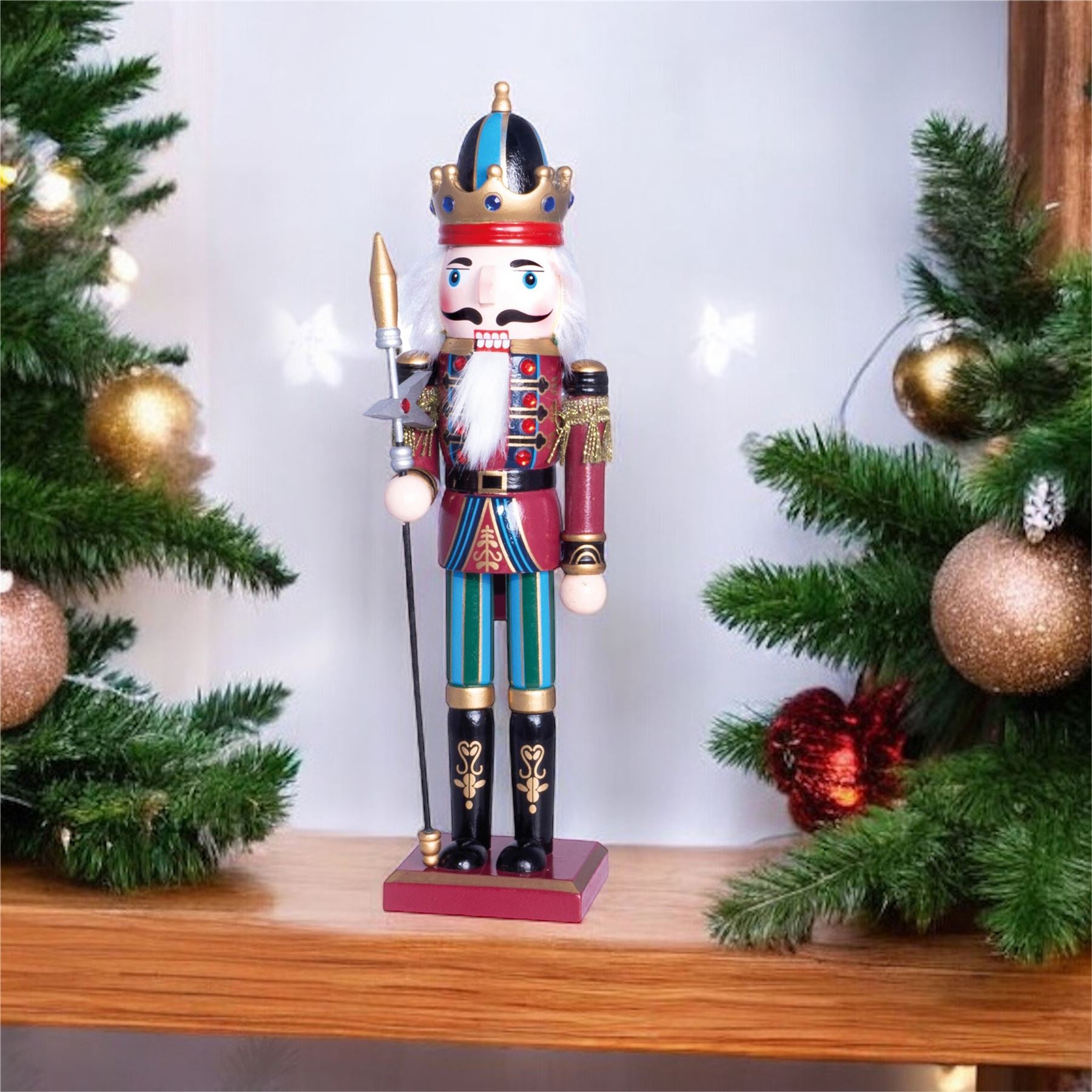 30cm Wooden Traditional Christmas Nutcracker Decoration with Staff
