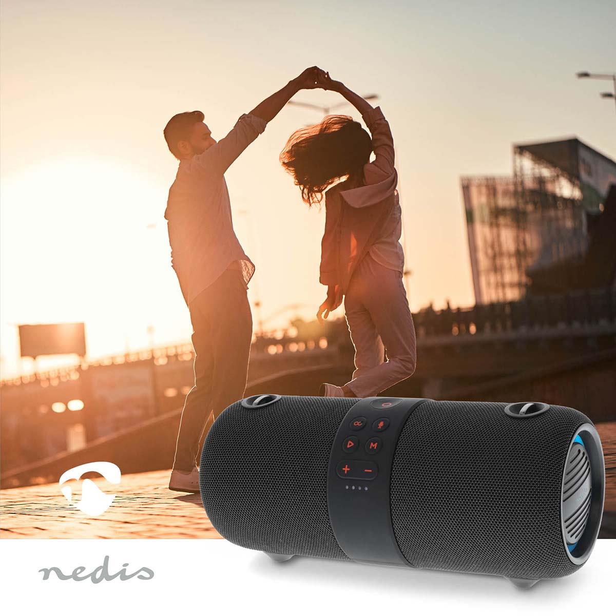 Nedis Bluetooth Speaker, 40W Portable Wireless Stereo with Built-In Mic, RGB LED Lights, IPX6 Water Resistant, TWS Pairing, USB-C Charging, Up to 6.5H Playtime - Black