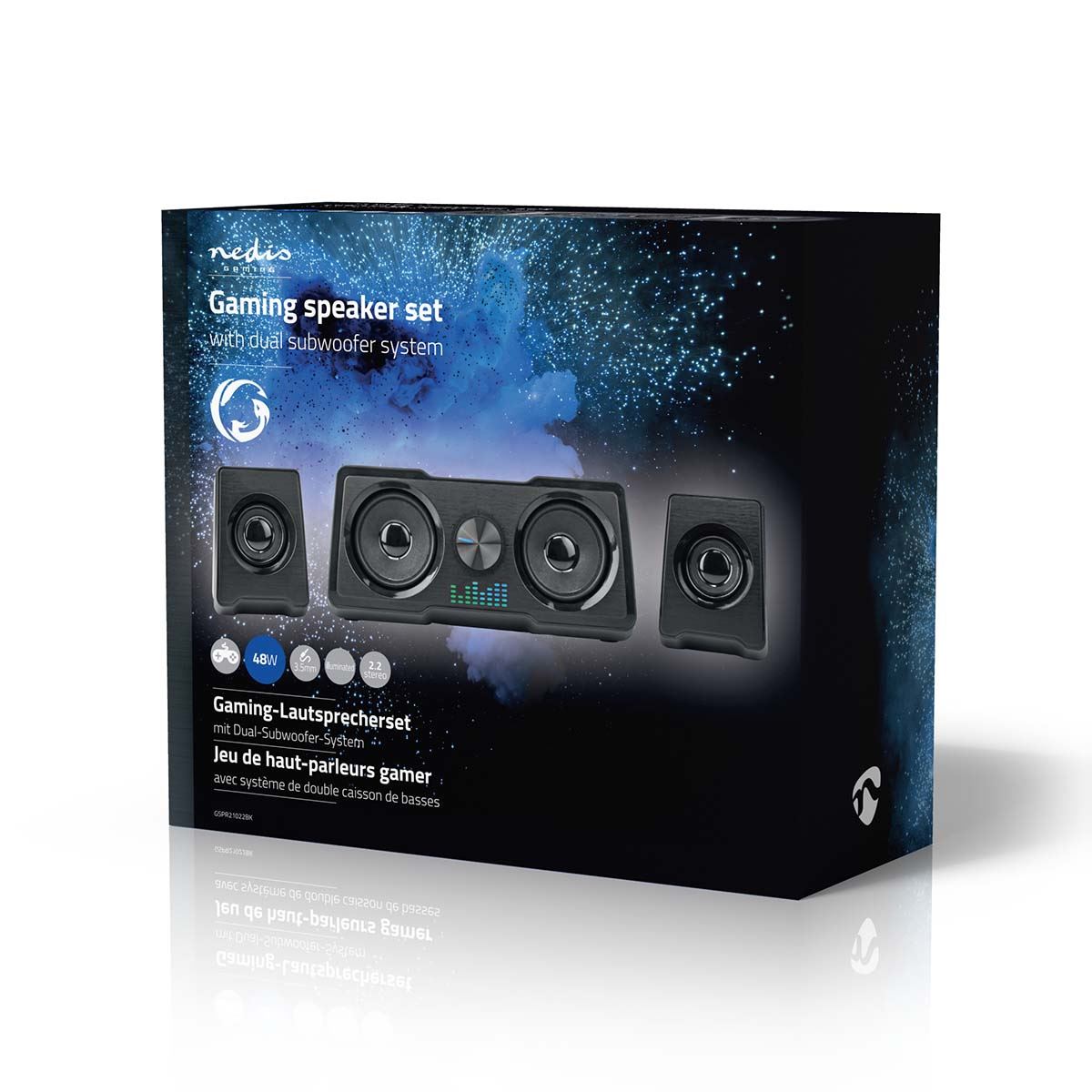 Nedis Gaming Speaker | Speaker channels: 2.2 | USB Powered | 3.5 mm Male | 48 W | LED | Volume control
