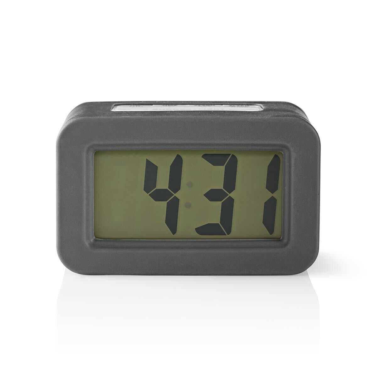 Nedis Digital Desk Alarm Clock - LCD Display with Backlight, Battery Operated, Compact Quartz Alarm Clock, Grey/White