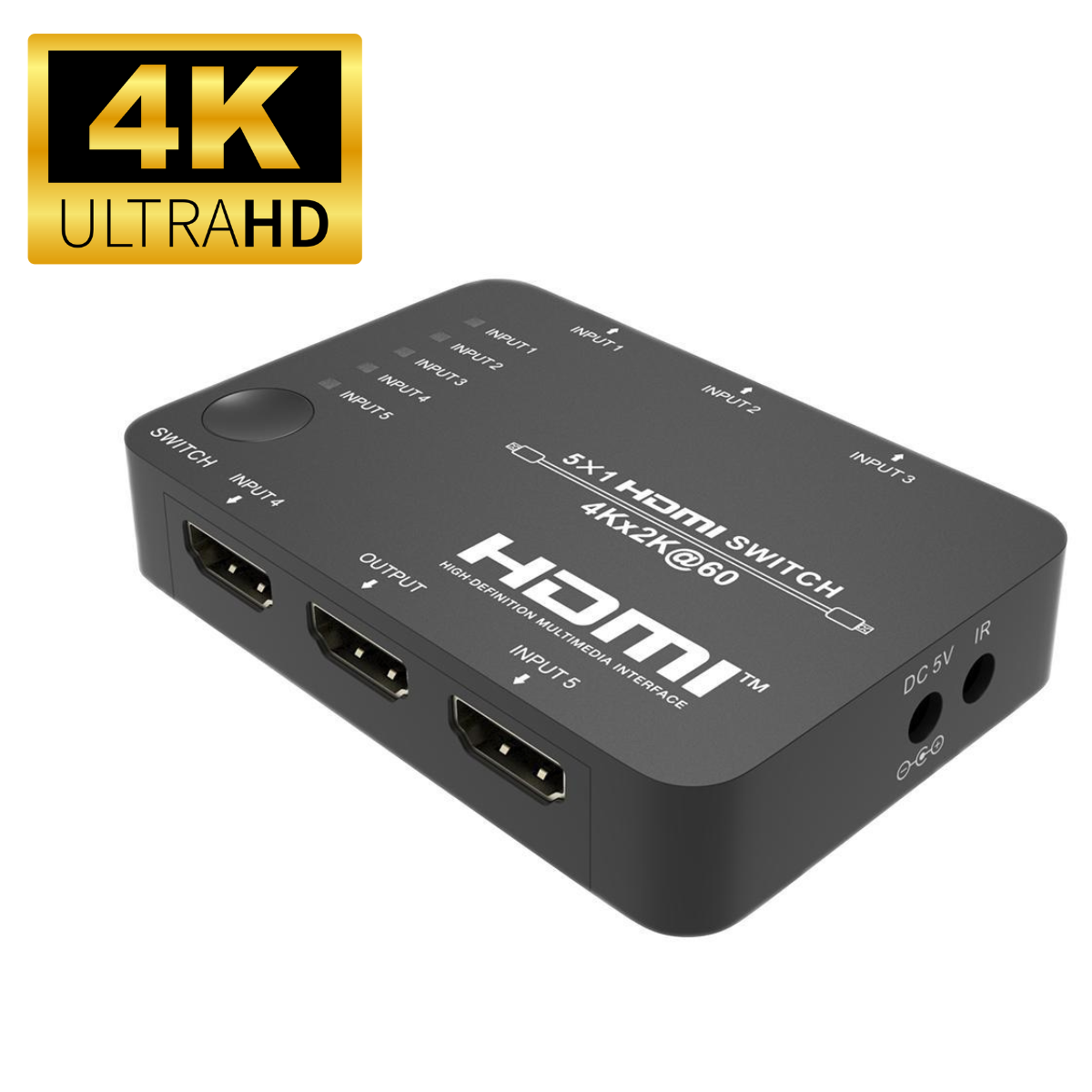 HDMI Switch 5 Port with IR Remote 4K 60Hz YCbCr 4:4:4.