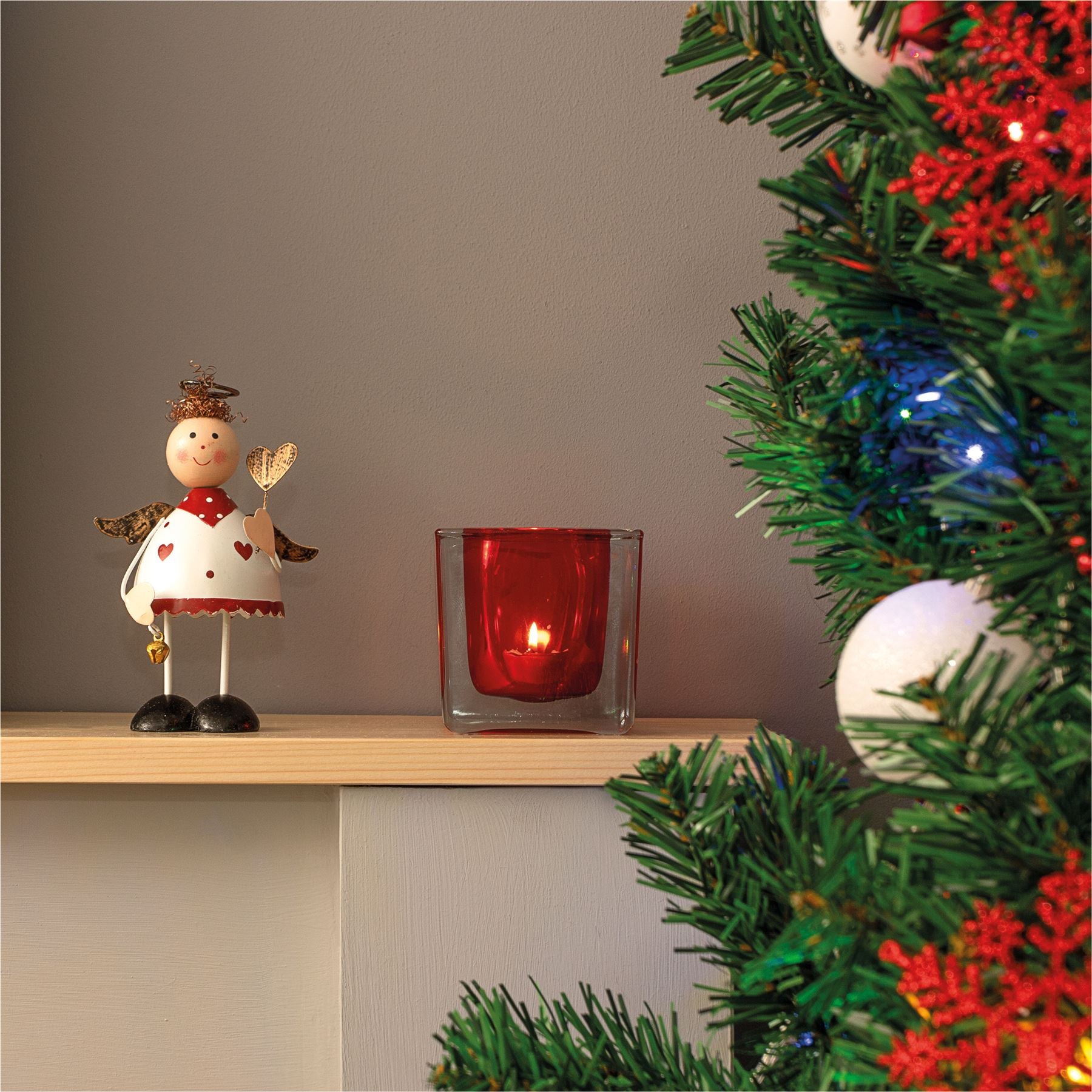 Standing Metal Christmas Angel Ornament Decoration with Wings Halo & Bell - White