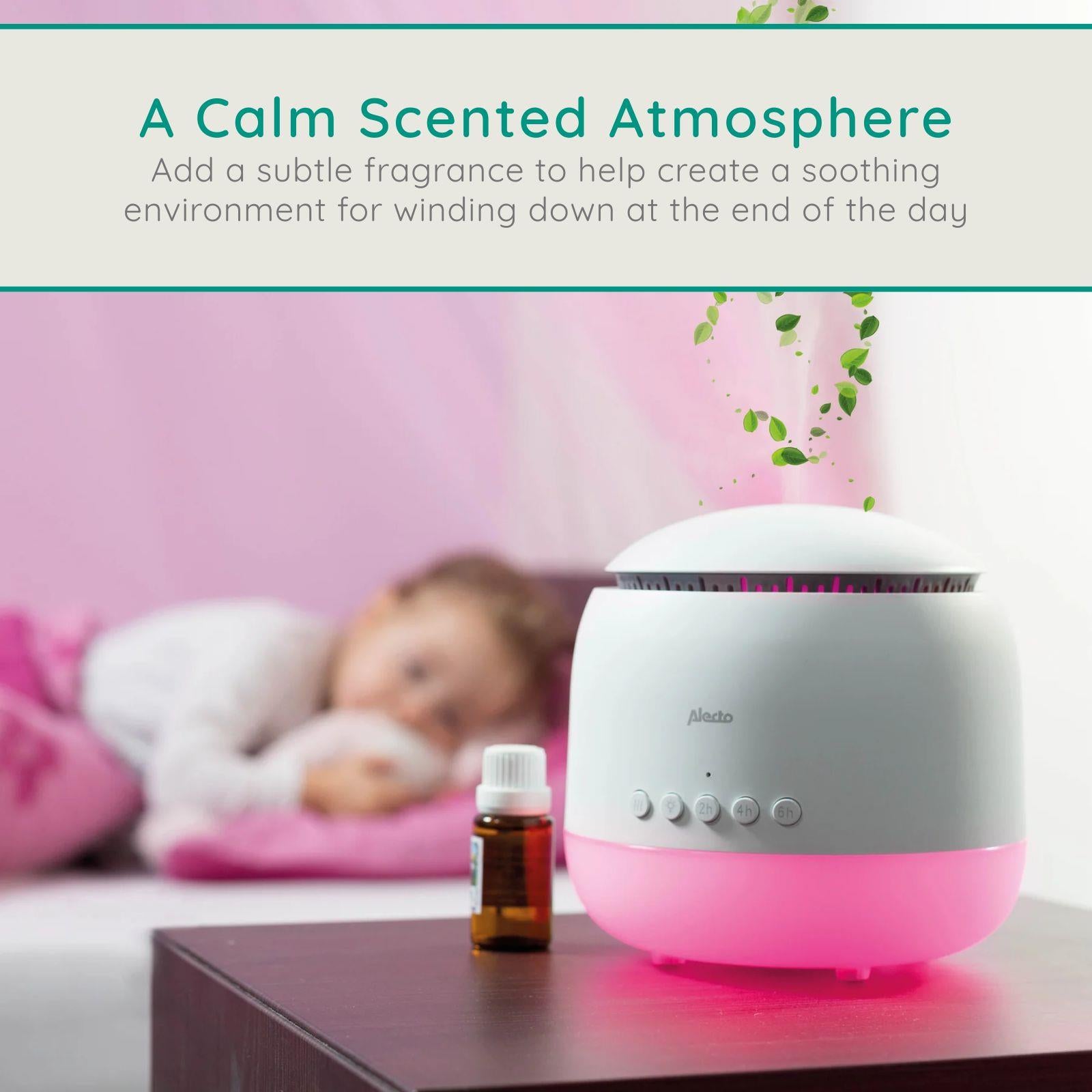Alecto Baby Ultrasonic Aroma Diffuser, Scented Vaporizer Humidifier, Ｑuiet Diffuser With Timer Settings, Waterless Auto-Off & Night Light Projector