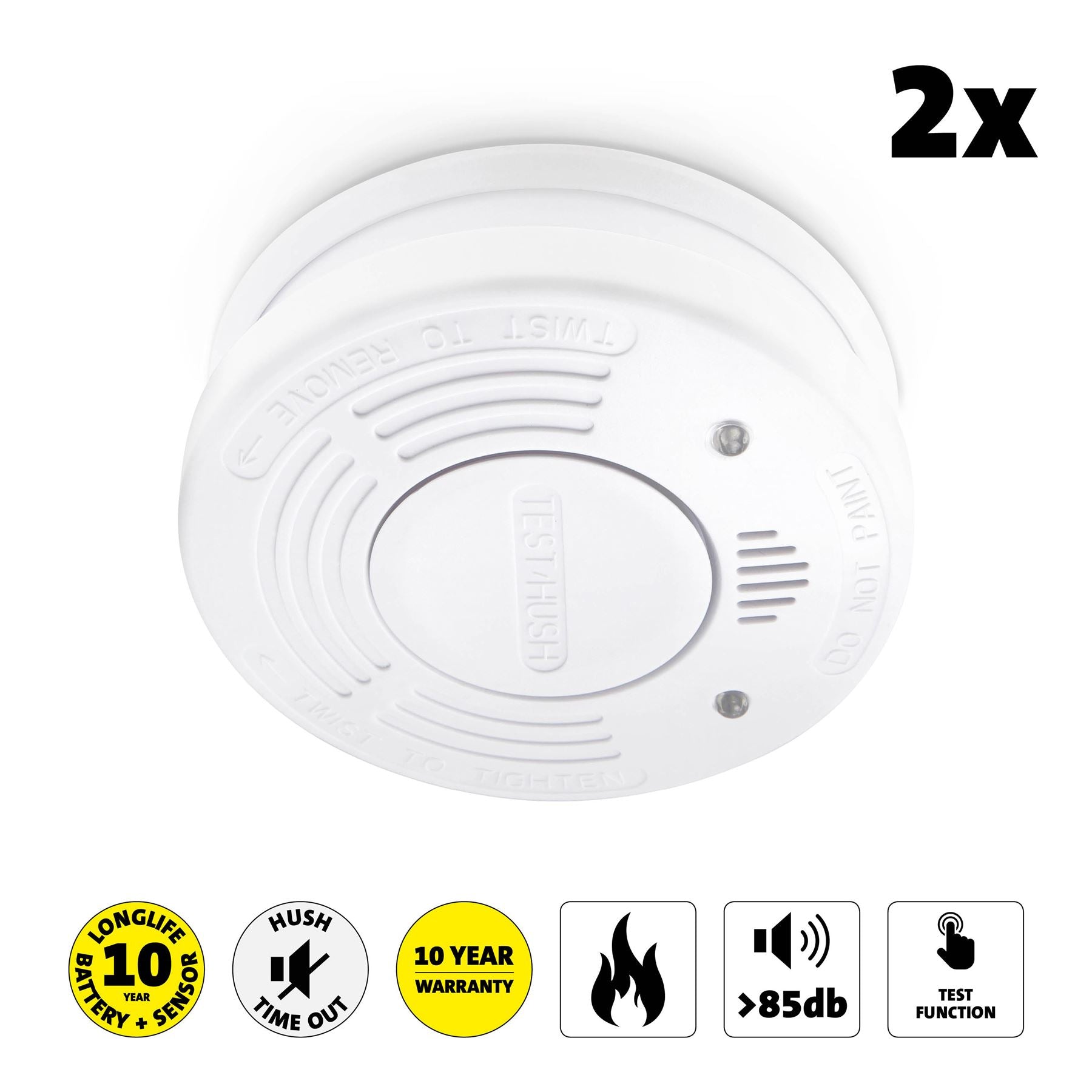 Alecto SA110 Smoke detector with Hush Button | >85 dB | 10 Year Battery Powered | EN14604:2005/AC:2008 | White | 2 Pack