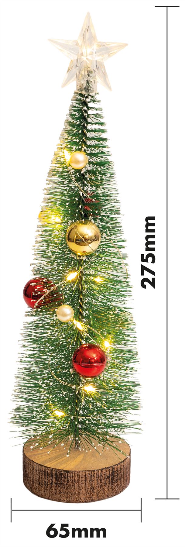 LED Light Up Mini Table Top Christmas Tree with Red Gold and Pearl Baubles Battery Operated