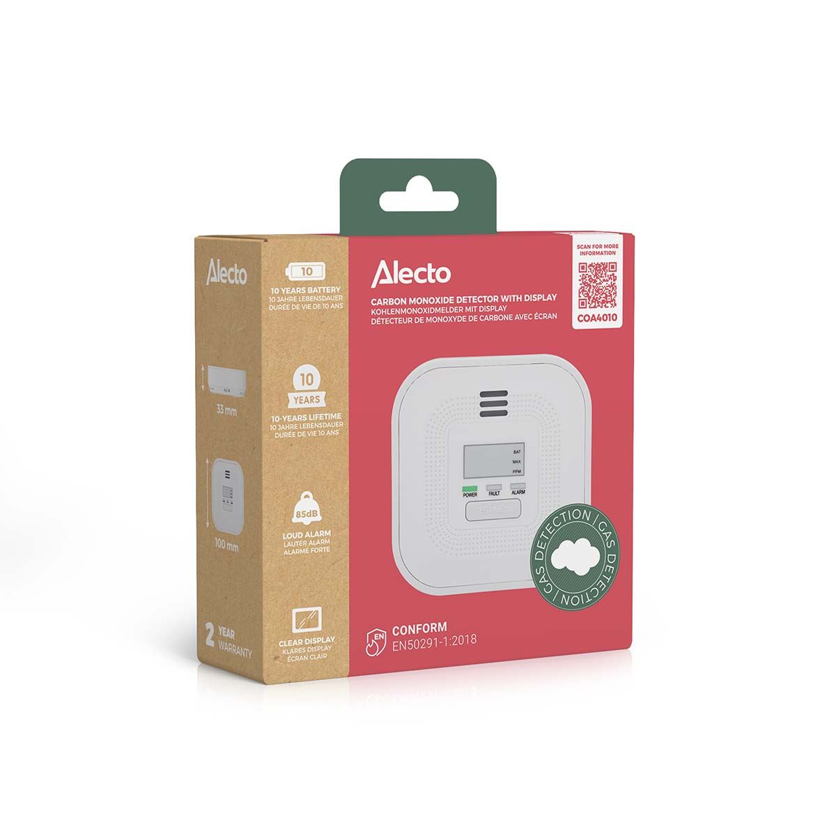Alecto COA4010 Carbon monoxide Alarm with 10 year Sensor Runtime | LED Indication | EN50291-1:20180 | White