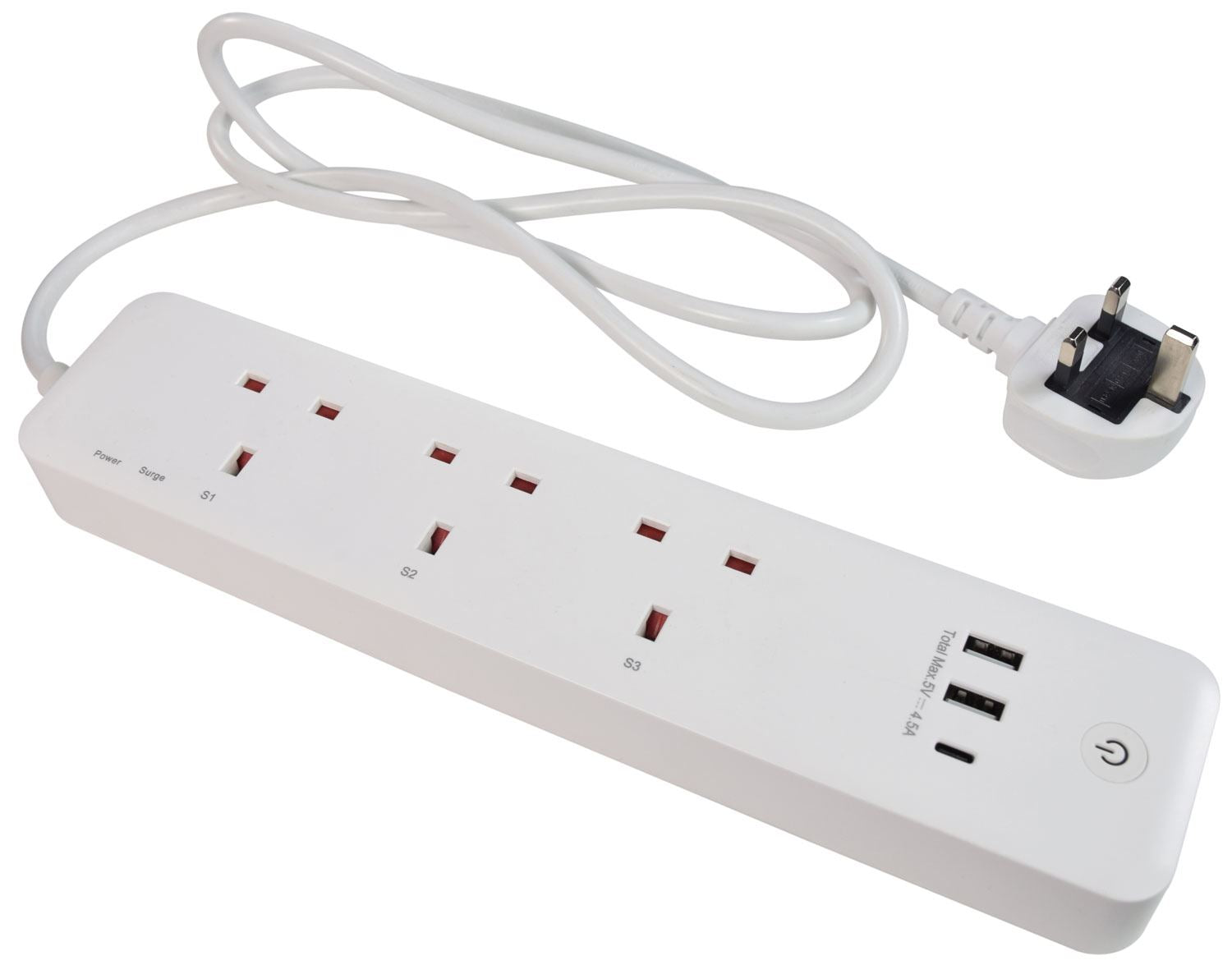 Mercury 3 Gang 1m Wireless Remote Control Socket Extension with 3 x USB Charge Ports 2x USB-A 1x USB-C