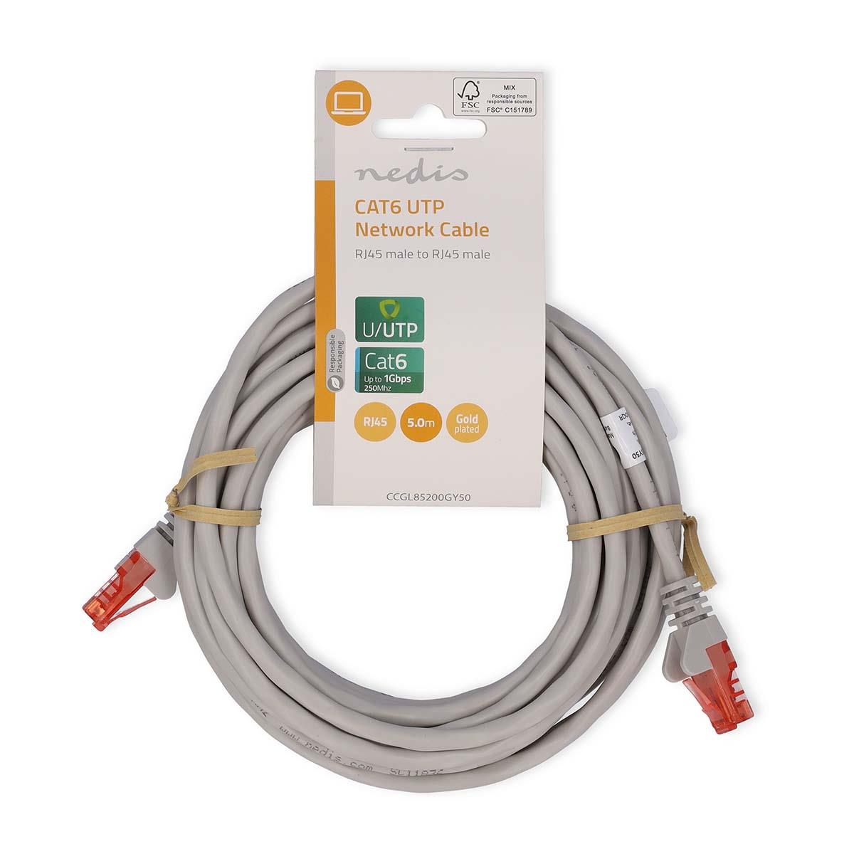 Nedis CAT6 Network Cable | RJ45 Male | RJ45 Male | U/UTP | 5.00 m | Round | PVC | Grey | Label