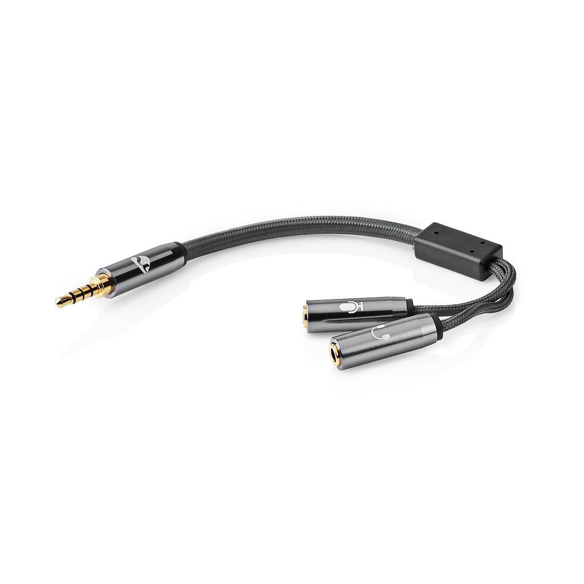 Nedis Stereo Audio Cable | 3.5 mm Male | 2x 3.5 mm Female | Gold Plated | 0.20 m | Round | Grey / Gun Metal Grey | Cover Window Box