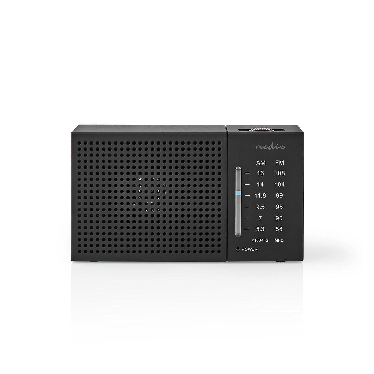 Nedis FM Radio | Portable Design | AM / FM | Battery Powered | Analogue | 1.5 W | Black White Screen | Headphone output | IP20 | Black