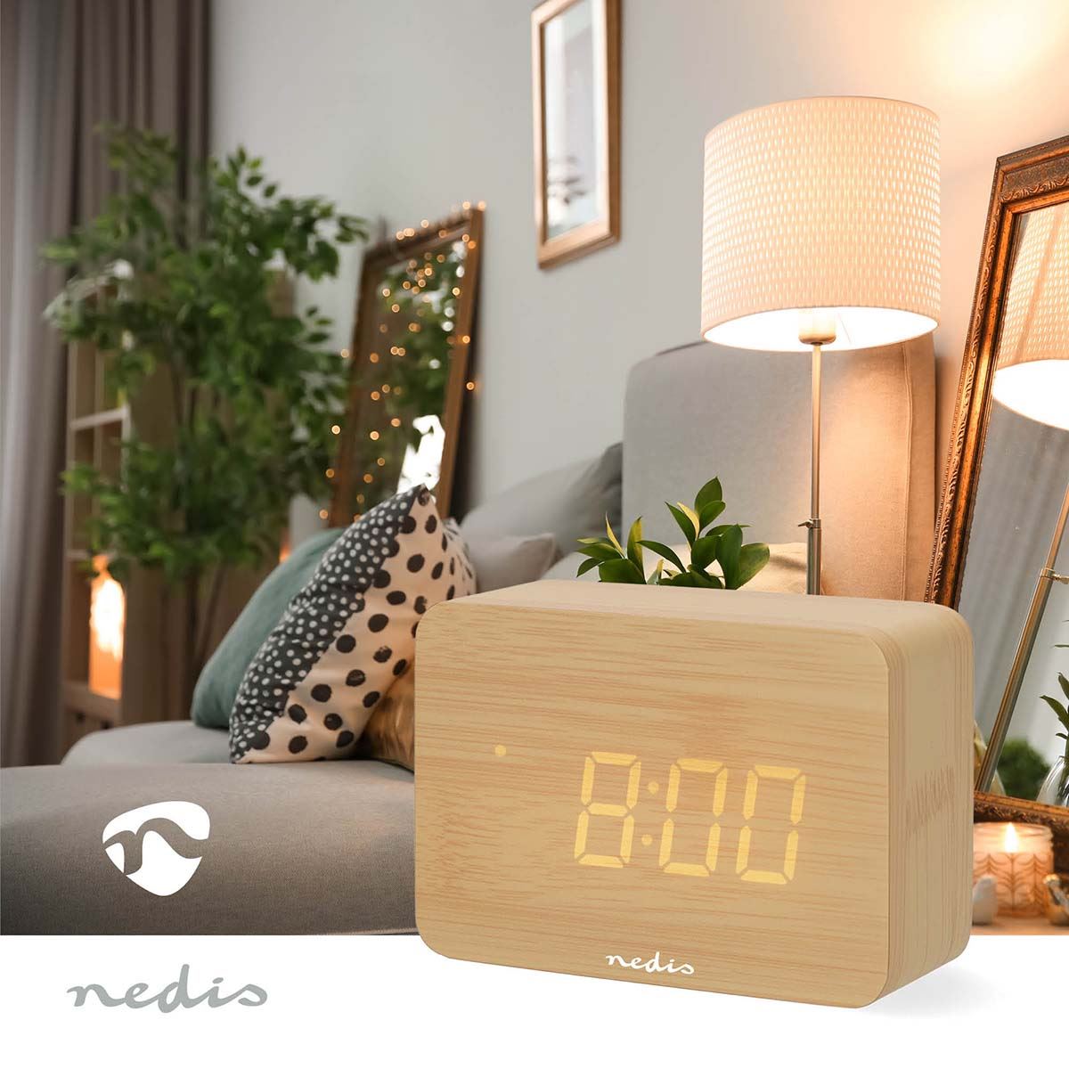 Nedis Digital Desk Alarm Clock | LED | Backlight | Snooze function | Date display | Indoor temperature | Wood