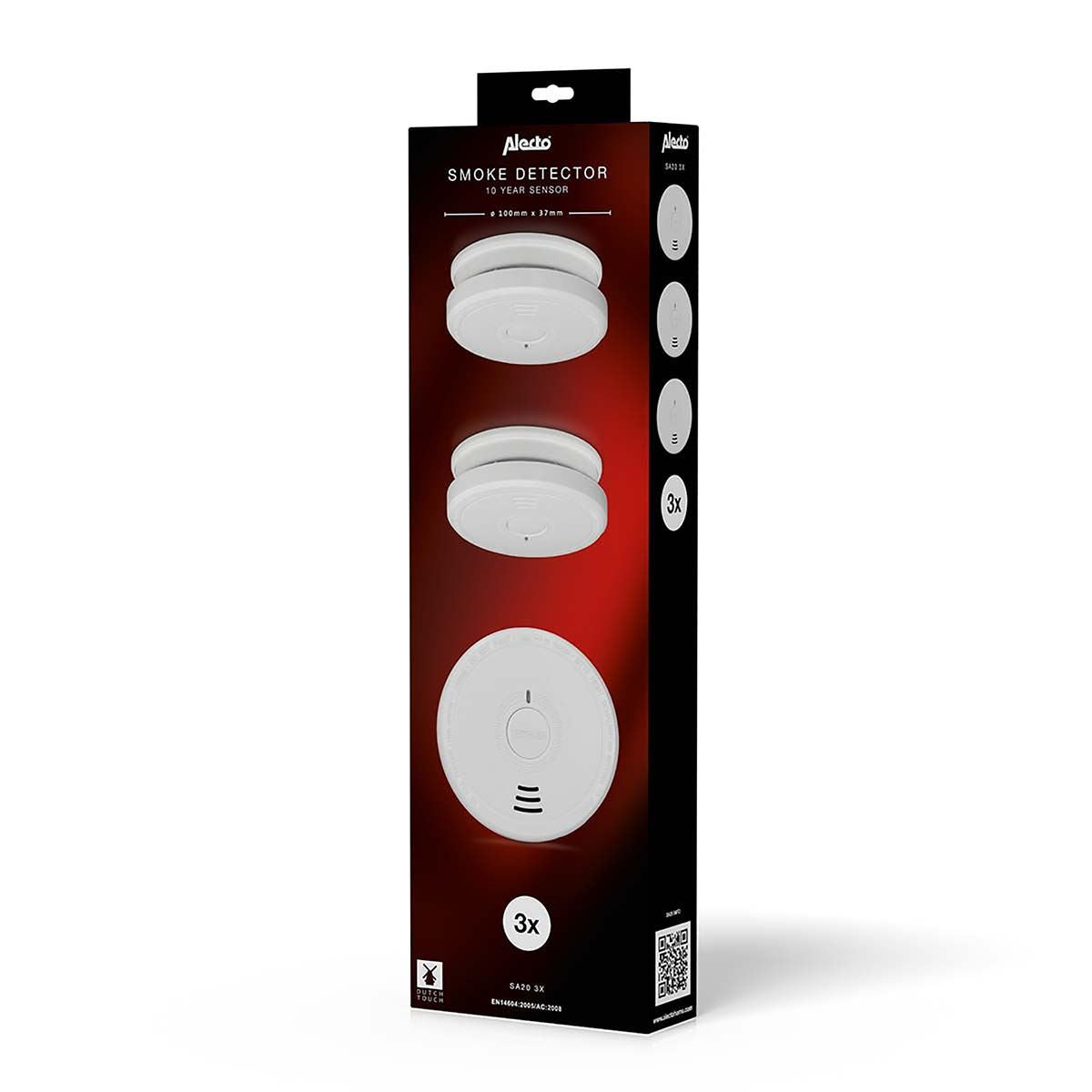 Alecto SA20 Smoke detector with Hush Button | >85 dB | Battery Included | EN14604:2005/AC:2008 | White |3 Pack