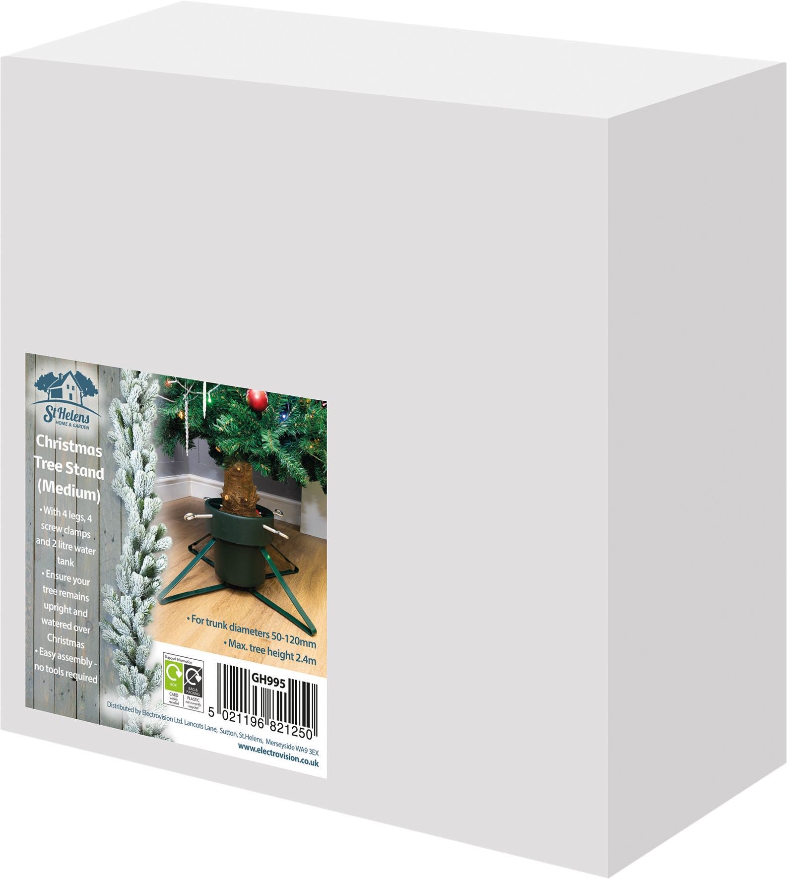 Christmas Tree Stand with 4 Clasps, 4 Metal Legs and Water Tank, for Real Trees up to 2.4m / 8ft